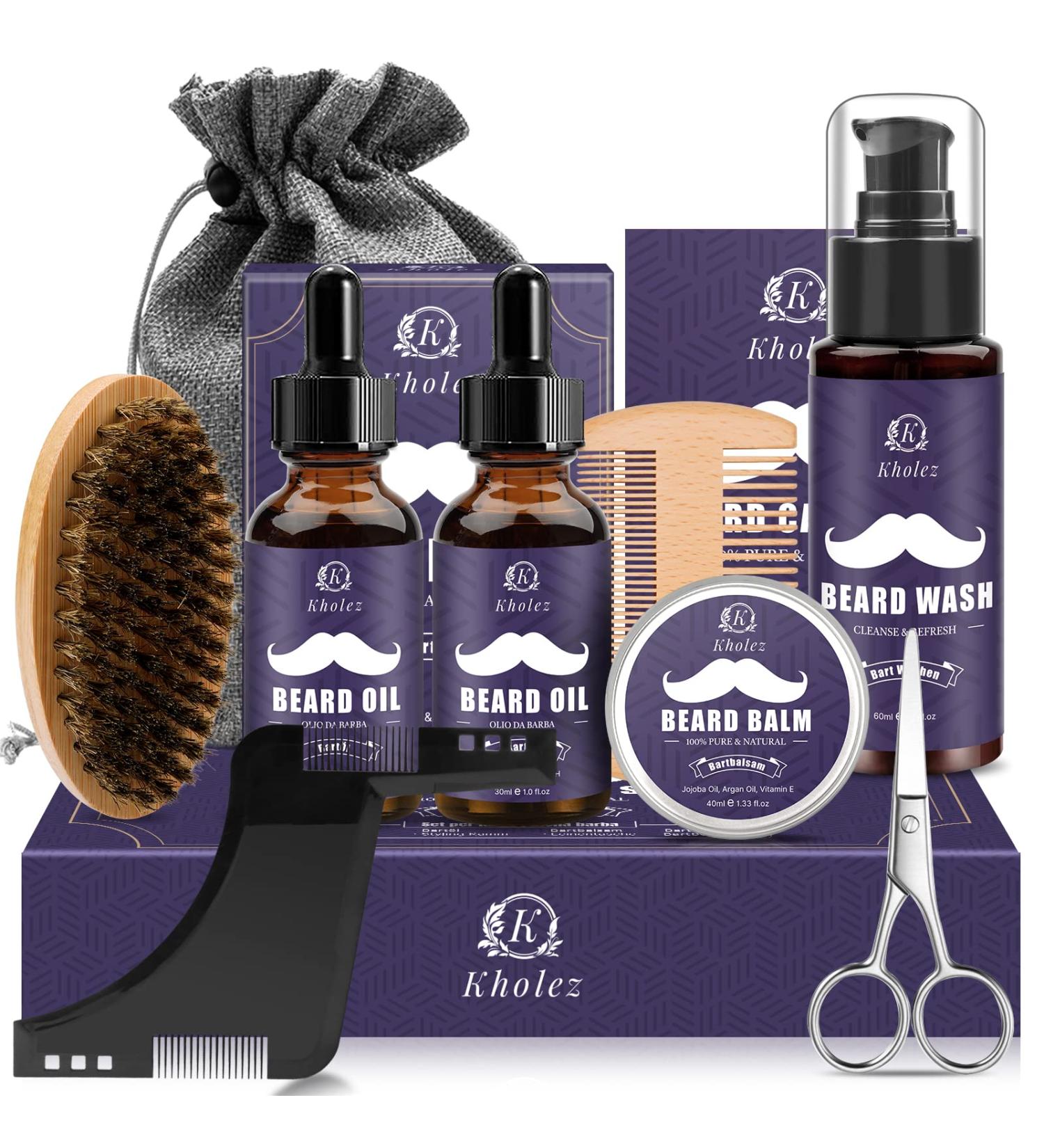 Complete Beard Grooming & Growth Kit for Men - Beard Oil, Wash, Balm, Comb, Brush, Scissors, Shaper, Storage Bag - Father's Day Gift - Buy Online on GoSupps.com