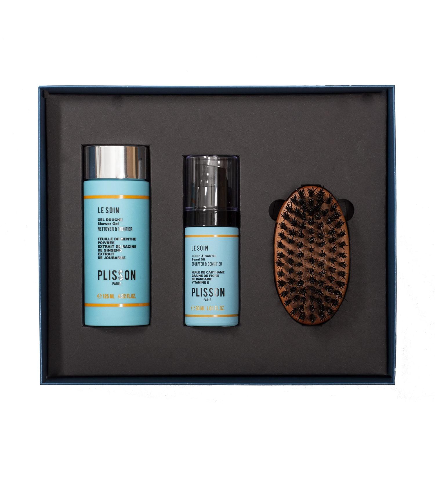 Plisson-Set with angelic beard-1 shower gel 3-in-1 + 1 beard oil + 1 beard brush-necessary beard care for men-95 to 99% ingredients of natural origin