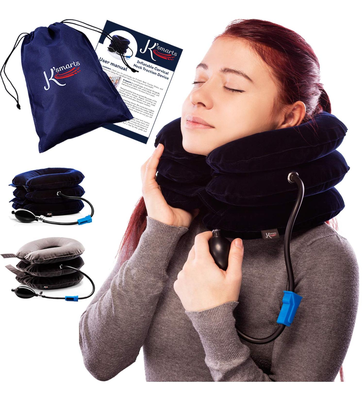Pinched Nerve Neck Stretcher & Cervical Traction Device for Home Pain Relief - Inflatable Spinal Decompression Collar for Muscle Strain, Herniated Discs, and Injury Recovery (Blue) - Buy Online on GoSupps.com