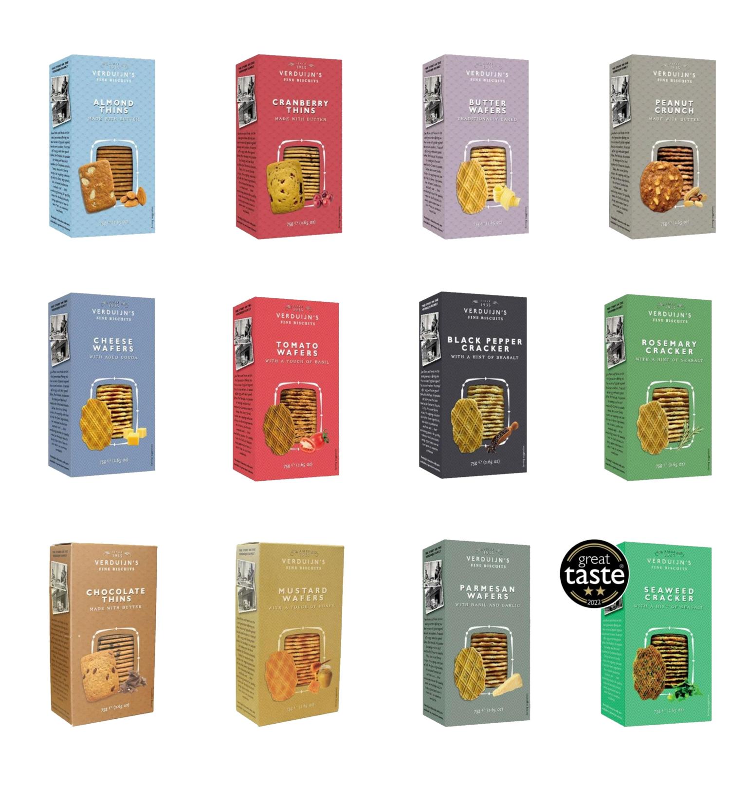 Verduijin Snacks Pick N Mix - Create Custom Snacks Combo with 11+ Flavours | Almond Thins Butter Wafers Cheese Wafers Chocolate | Pack of 2 (75g each) Perfect Cookie Gift Set for Biscuit Lovers 75.00 g (Pack of 2) - Buy Online on GoSupps.com