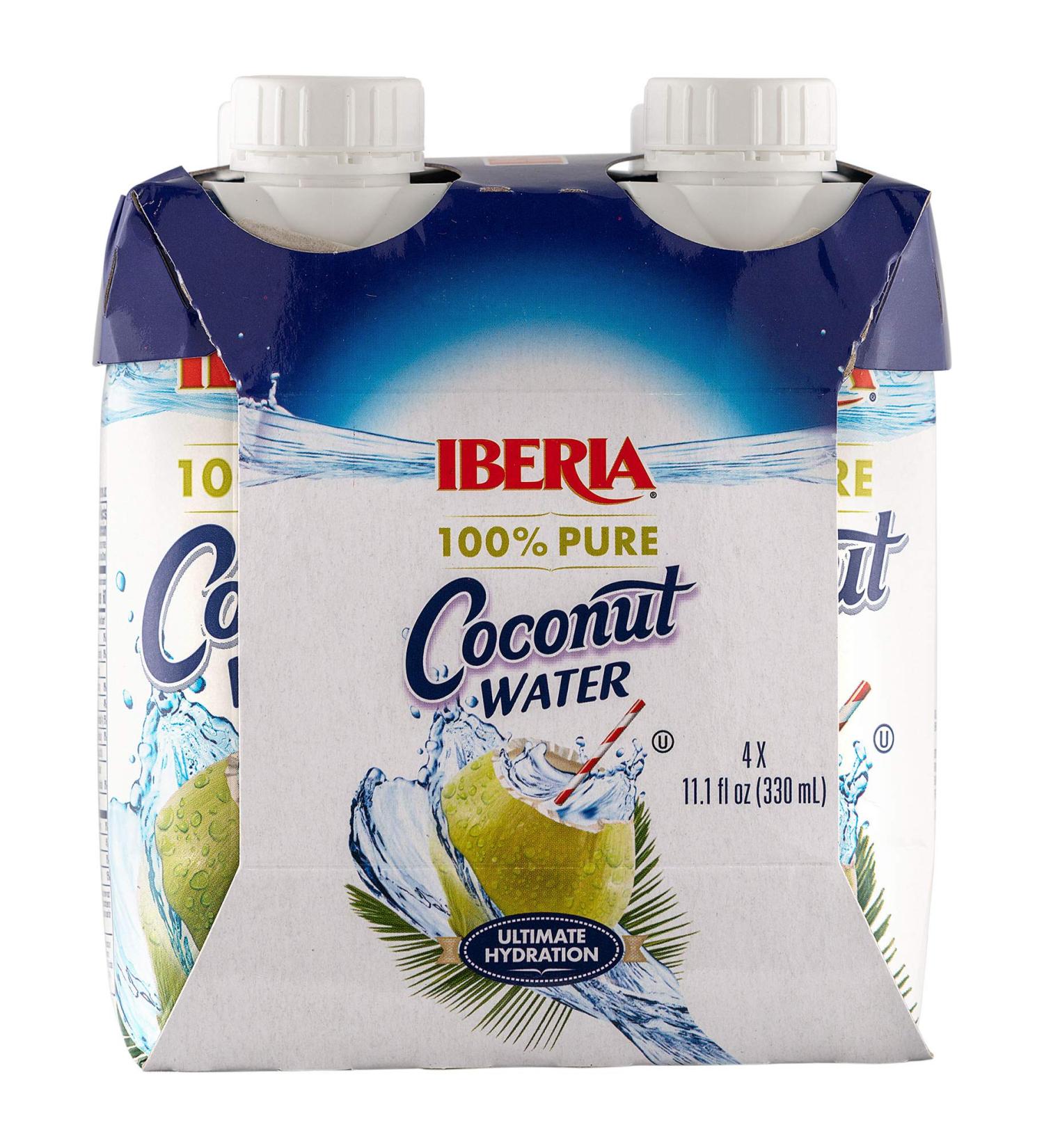 Iberia 100% Natural Coconut Water 11.1 oz (Pack of 4) - Hydrating and Refreshing Drink - Buy Online on GoSupps.com
