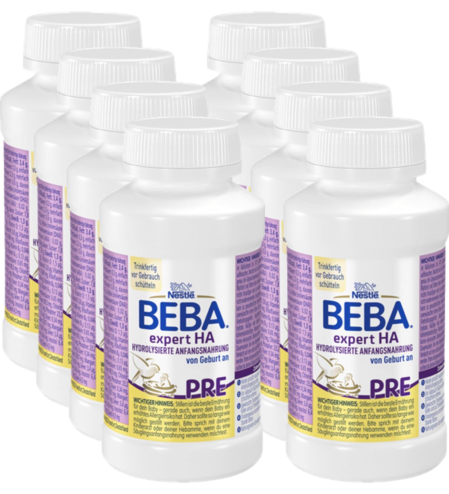BEBA Nestl HA PRE Hydrolysed Infant Formula - Non-Allergenic Baby Formula 8 Pack (200ml Each) - Suitable from Birth - Buy Online on GoSupps.com
