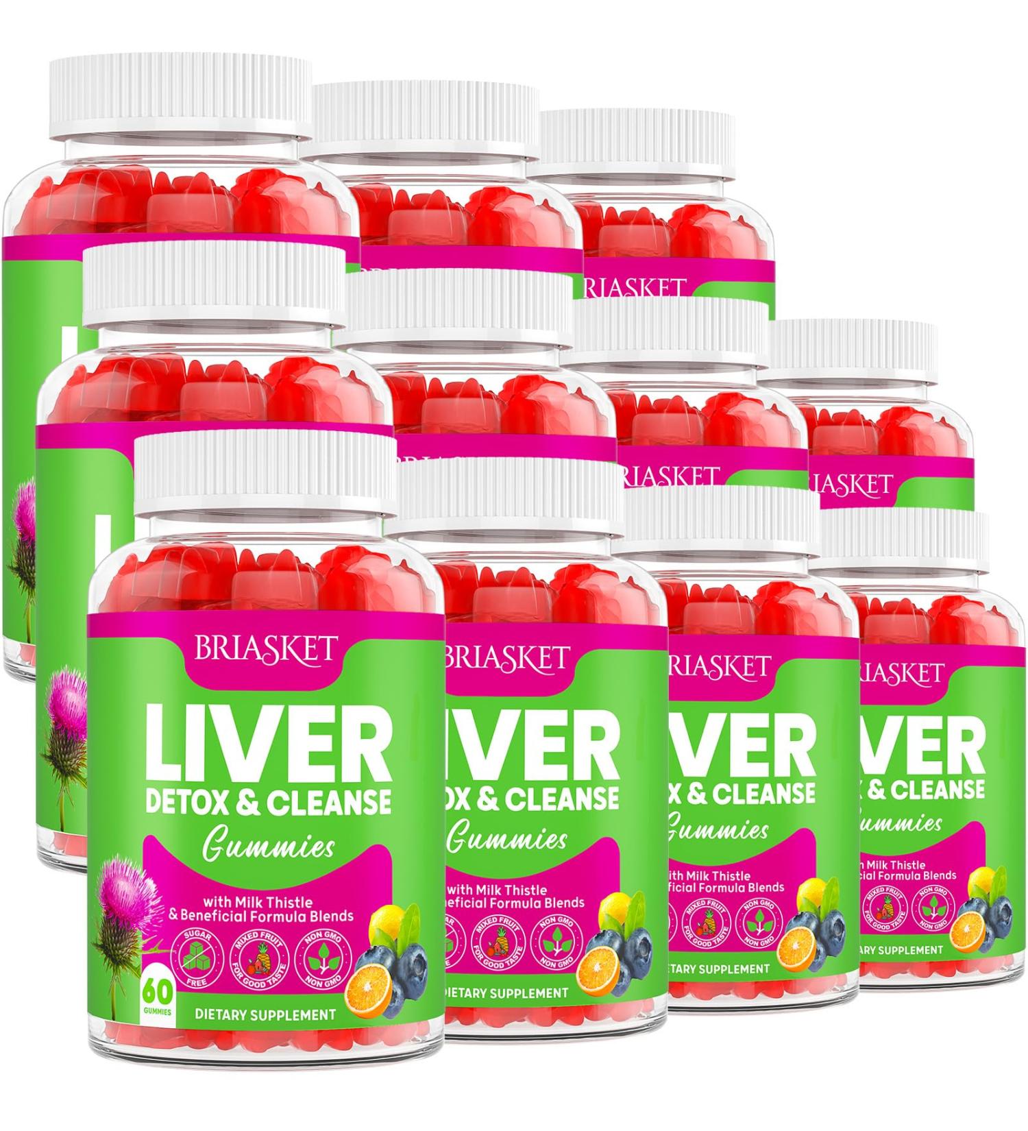 Briasket Liver Cleanse Detox & Repair Gummies-2000mg Milk Thistle Supplement Dandelion Burdock & Artichoke Extract Adults Liver Support Supplement Fruit Flavor Sugar-Free 30-Day Supply-11P