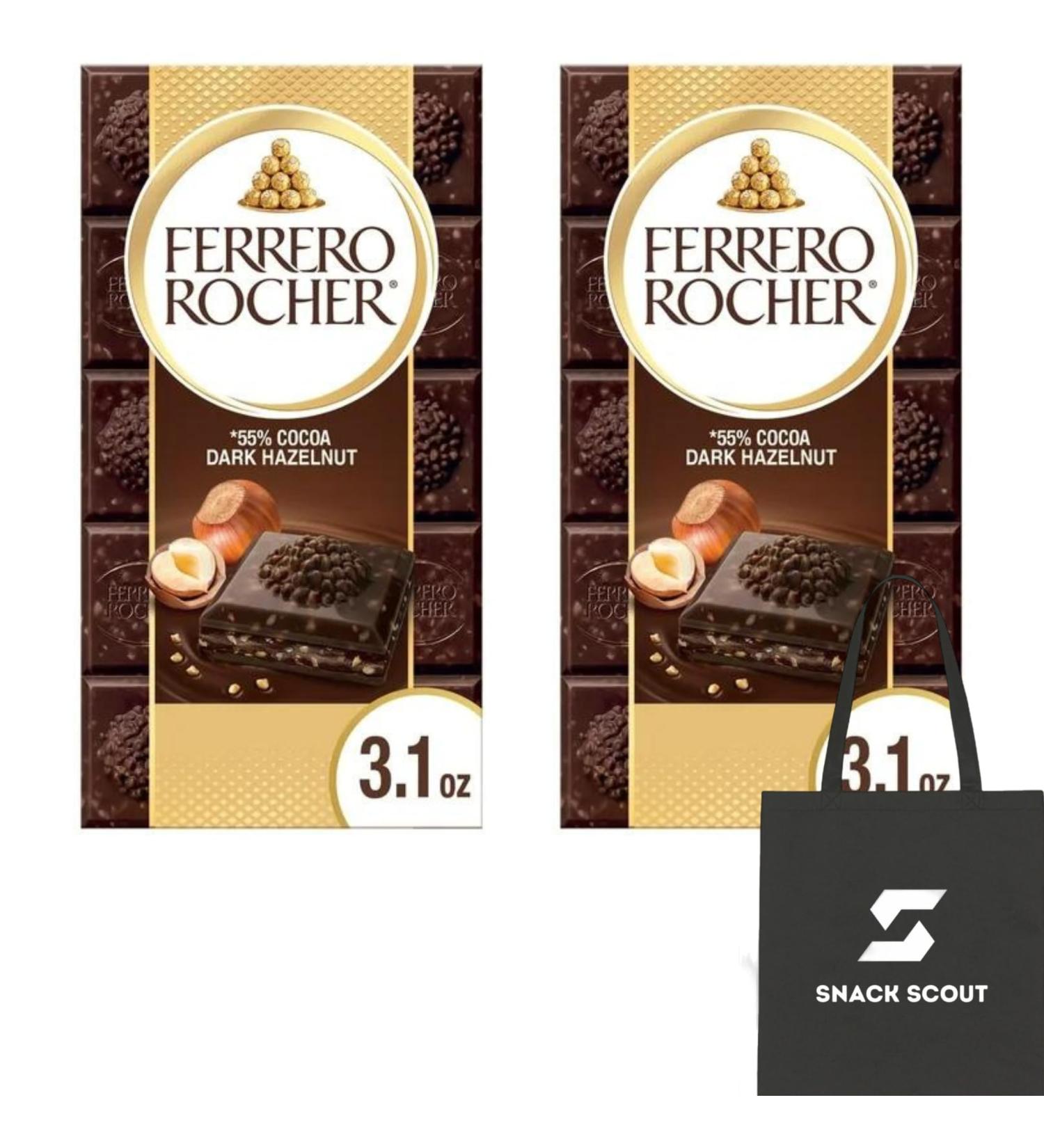Ferrero Rocher Premium Chocolate Bar Dark Chocolate Hazelnut 3.1 oz Bar (Pack of 2) Bundle With Snack Scout Lunch Bag - Buy Online on GoSupps.com