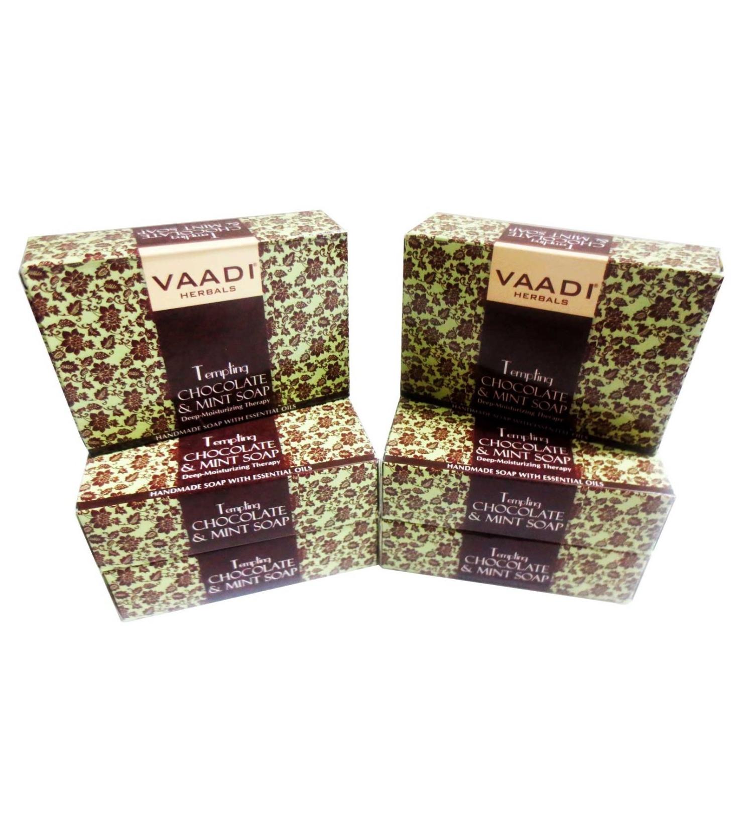 Vaadi Herbals Chocolate and Mint Bar Soap - Handmade Herbal Soap with 100% Pure Essential Oils - ALL Natural - Best Moisturizer - Each 2.65 Oz - Pack of 6 (16 Oz)
