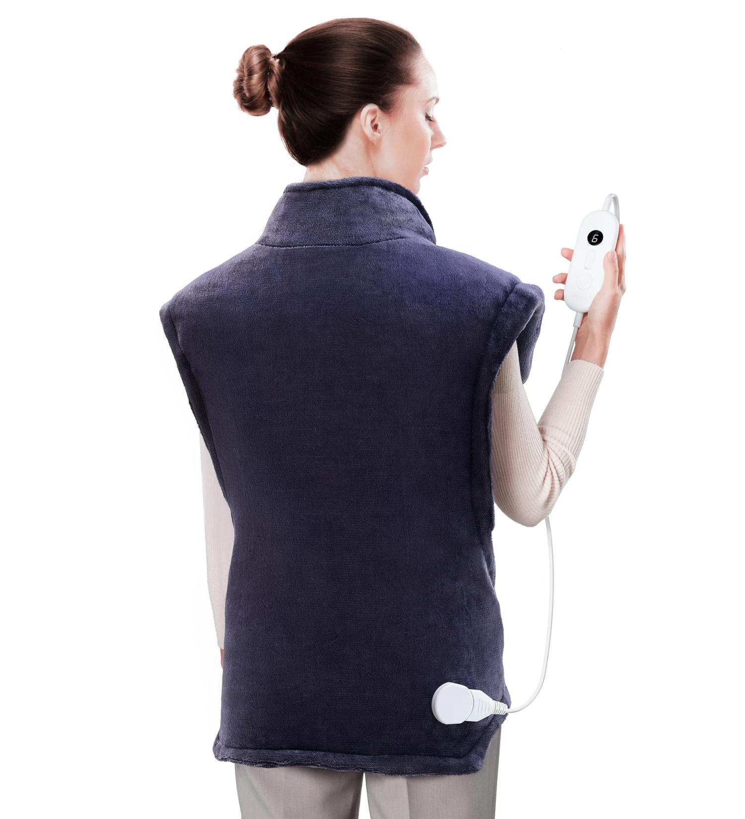 Evajoy Heating Pad for Neck and Shoulders - Extra Large Electric Wrap for Back Pain Relief - 6 Temperature Settings - Machine Washable - Blue & Purple - Buy Online on GoSupps.com