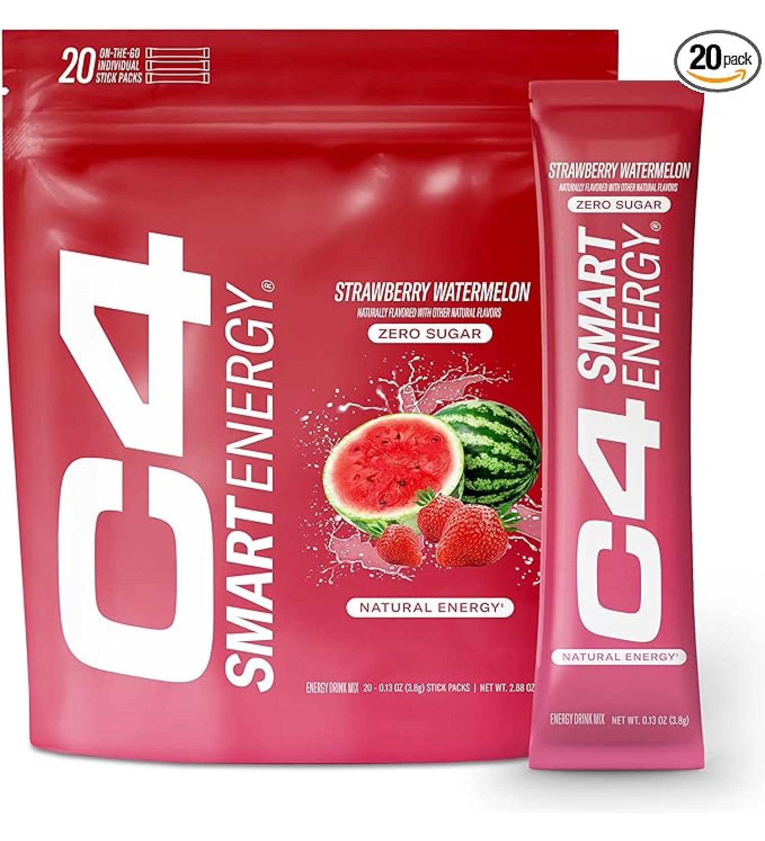 C4 Smart Energy Powder Stick Packs - Sugar Free Performance Fuel & Nootropic Brain Booster  Coffee Substitute or Alternative | Strawberry Watermelon - 20 Count - Buy Online on GoSupps.com