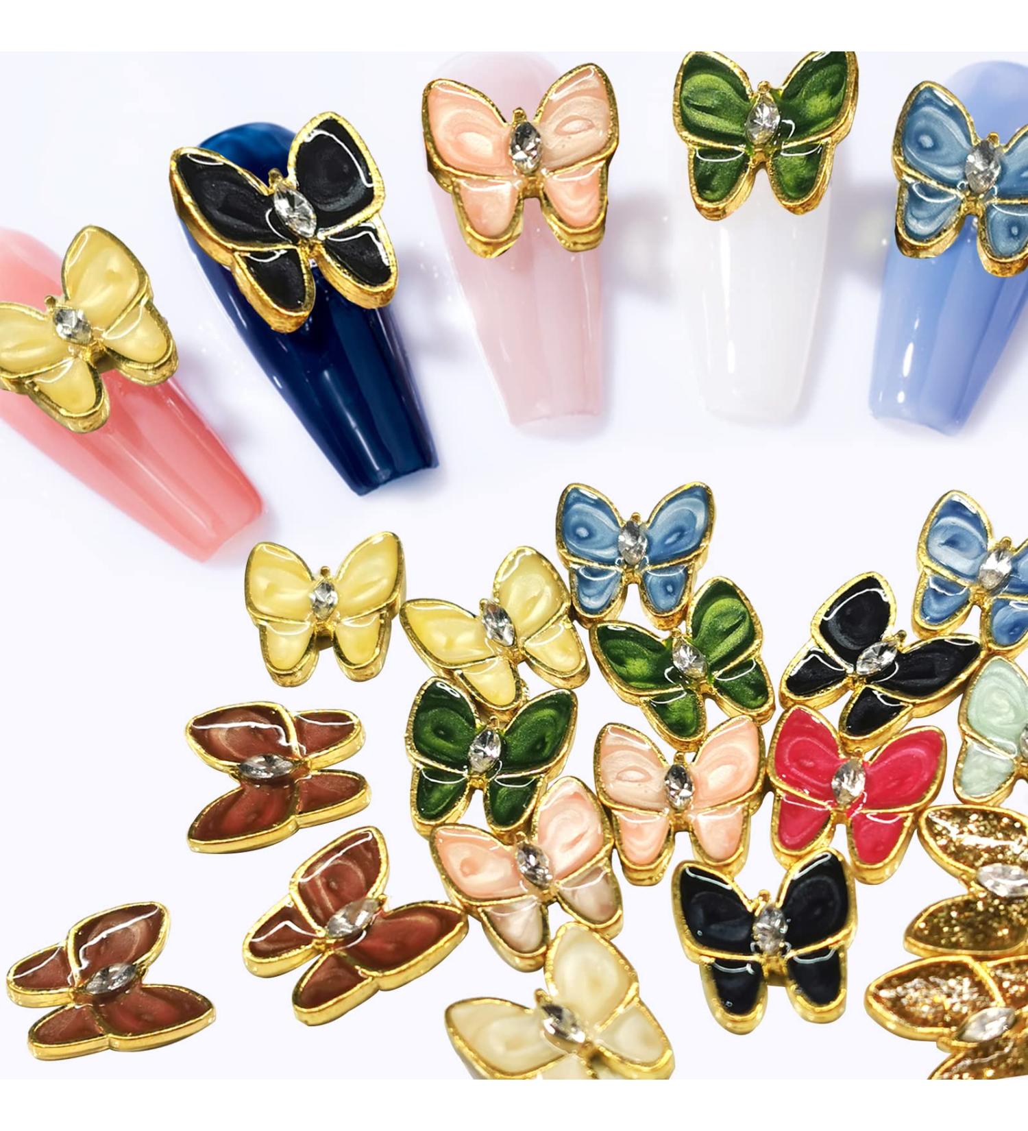Kalolary 20 Pcs 3D Butterfly Nail Charms Rhinestones - Nail Art Metal Gems for Stunning Nail Designs - Buy Online on GoSupps.com