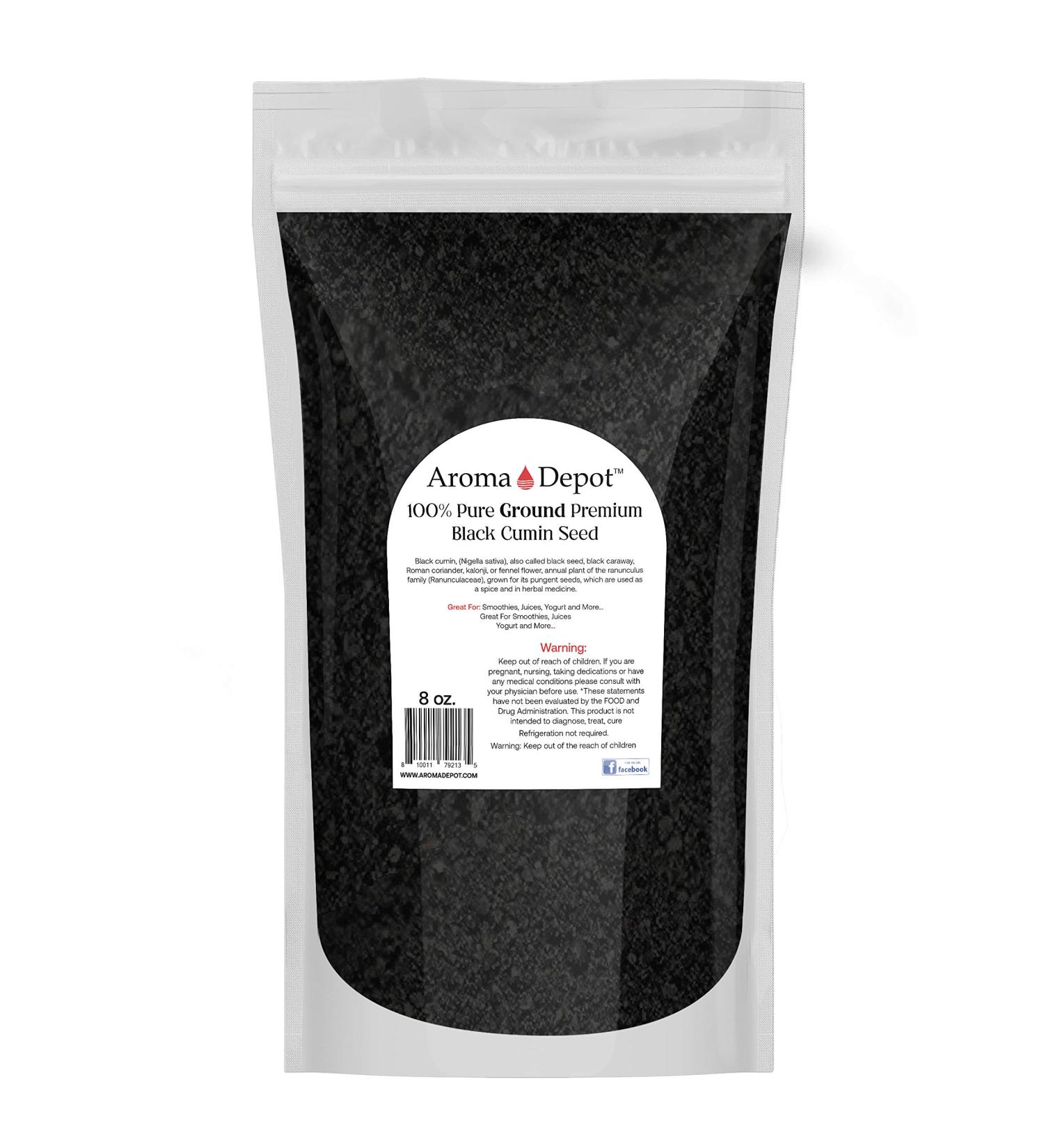 Aroma Depot 8 oz Black Seed Powder - 100% Non-GMO Ground Nigella Sativa - Gluten Free & Non-Irradiated - Healthy Spice with Antioxidant Qualities - Buy Online on GoSupps.com