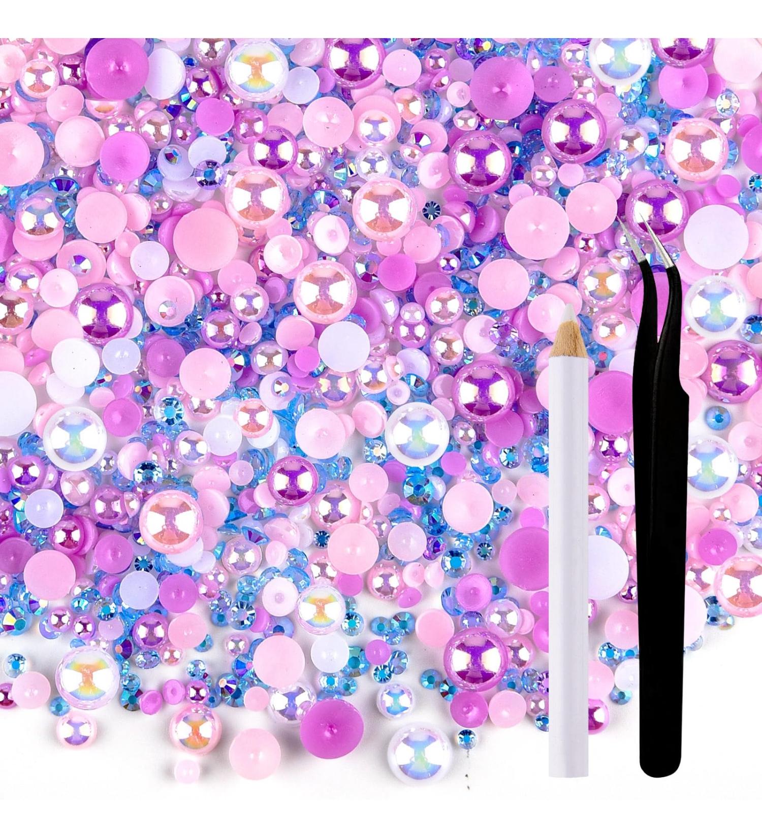 Astaron 50g Mixed Flat Back Rhinestones & Half Pearls for Nail Art Crafts & Decor - Pink-Purple - 3mm to 10mm - Buy Online on GoSupps.com