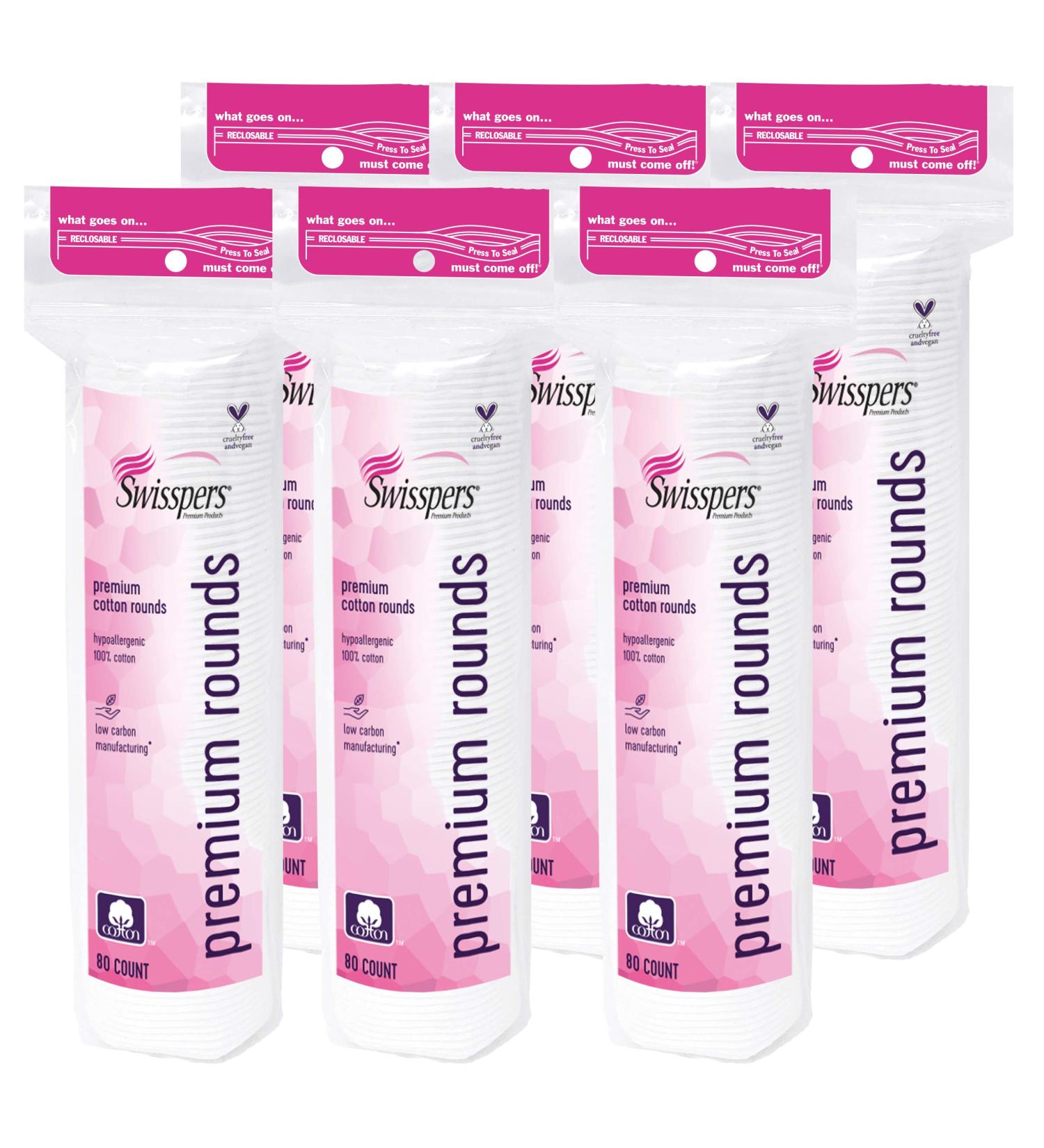 Swisspers Premium Hypoallergenic Cotton Rounds - 80 Count (Pack of 6) | Total 480 Rounds - Buy Online on GoSupps.com