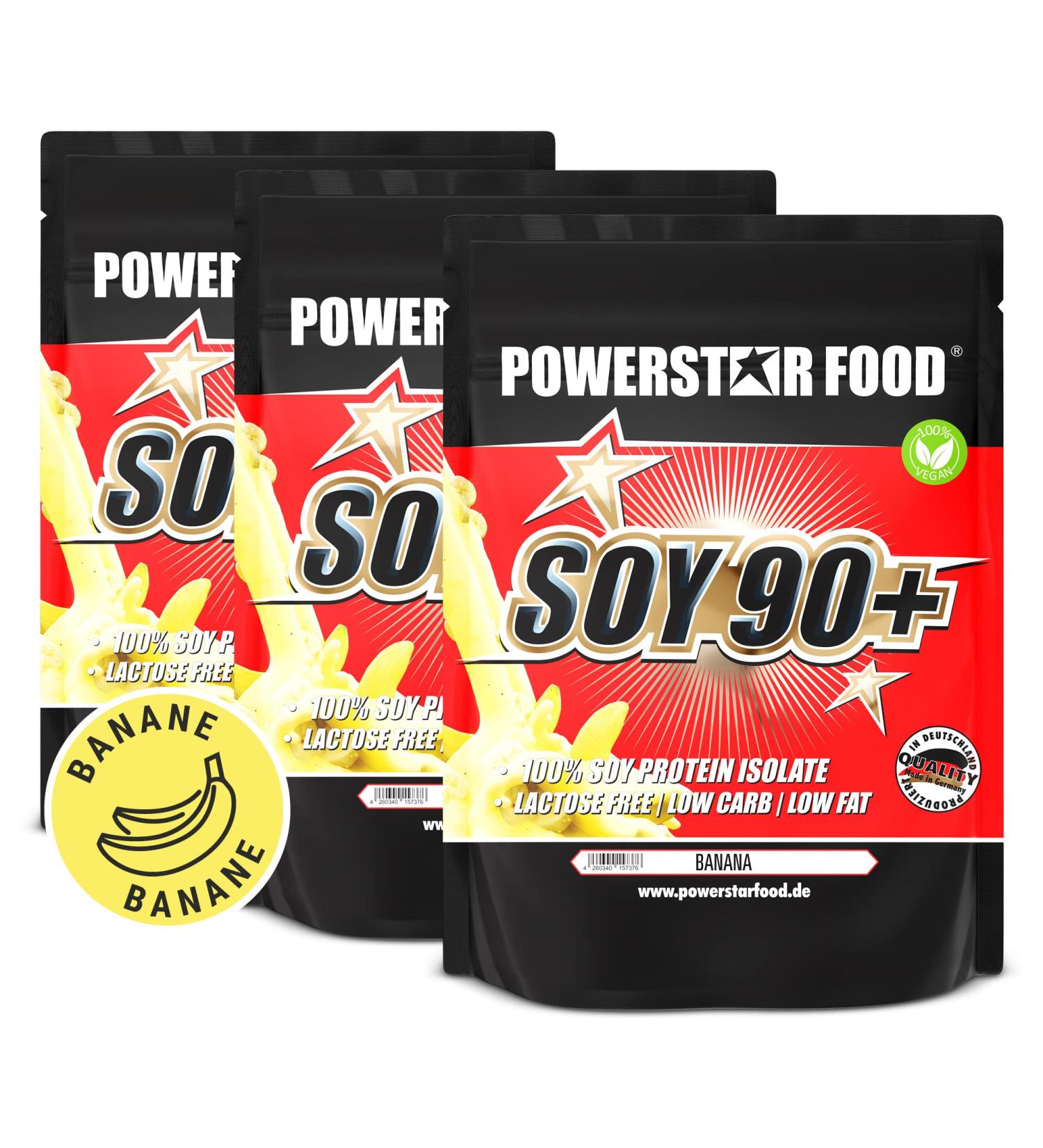 Powerstar Soy 90+ - 3kg Vegan Protein Isolate | Sugar-Free | Made in Germany | 93% Protein | Lactose-Free | Banana Flavor | Genetic Engineering Unchanged - Buy Online on GoSupps.com