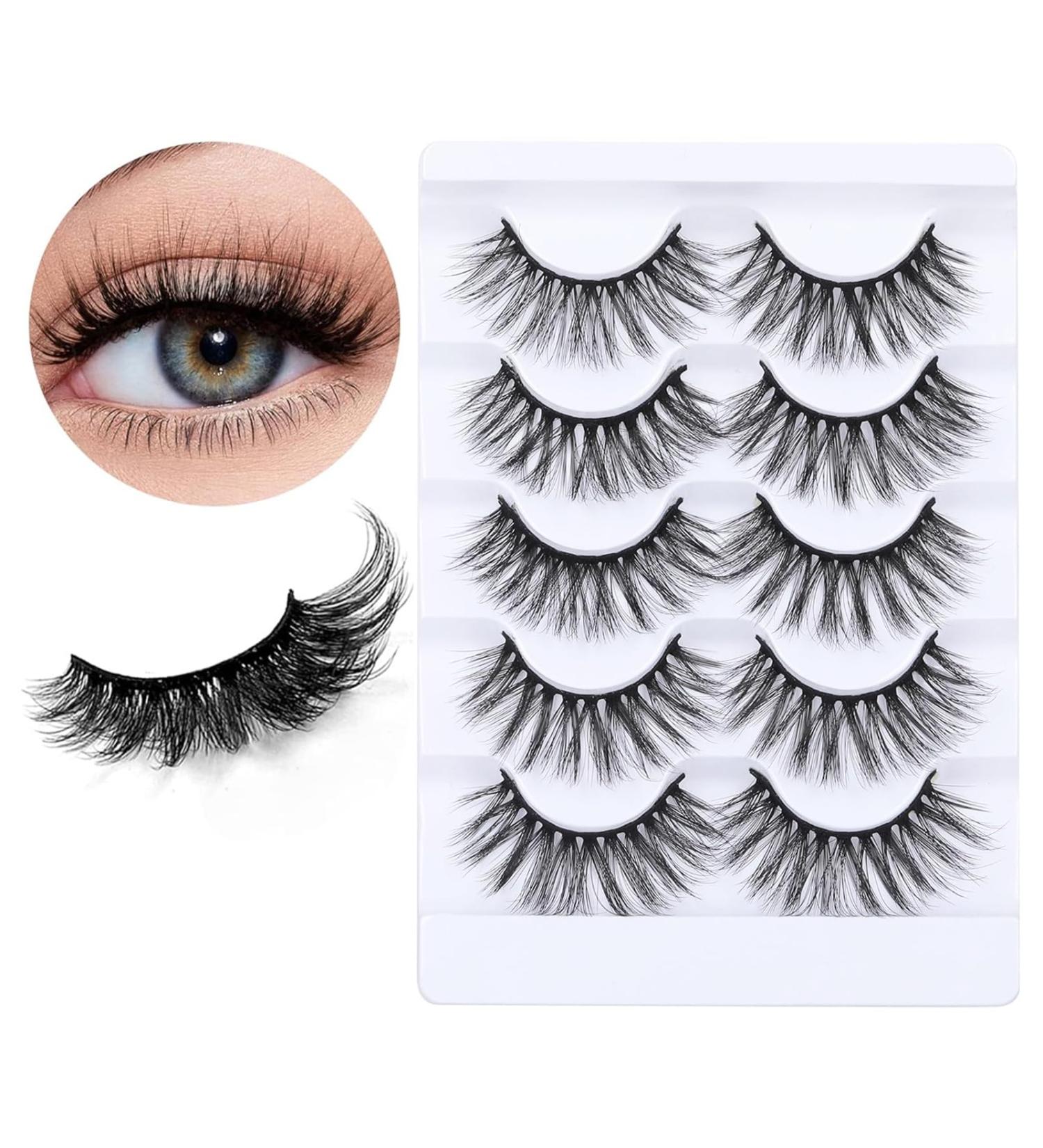 Russian Strip Lashes False Eyelashes 16mm D Curly Cat Eye Natural False Lashes Fluffy Wispy Russian Lashes Strip Lashes 5 Pairs Soft Eye Lash Reusable Fake Eyelashes - Buy Online on GoSupps.com