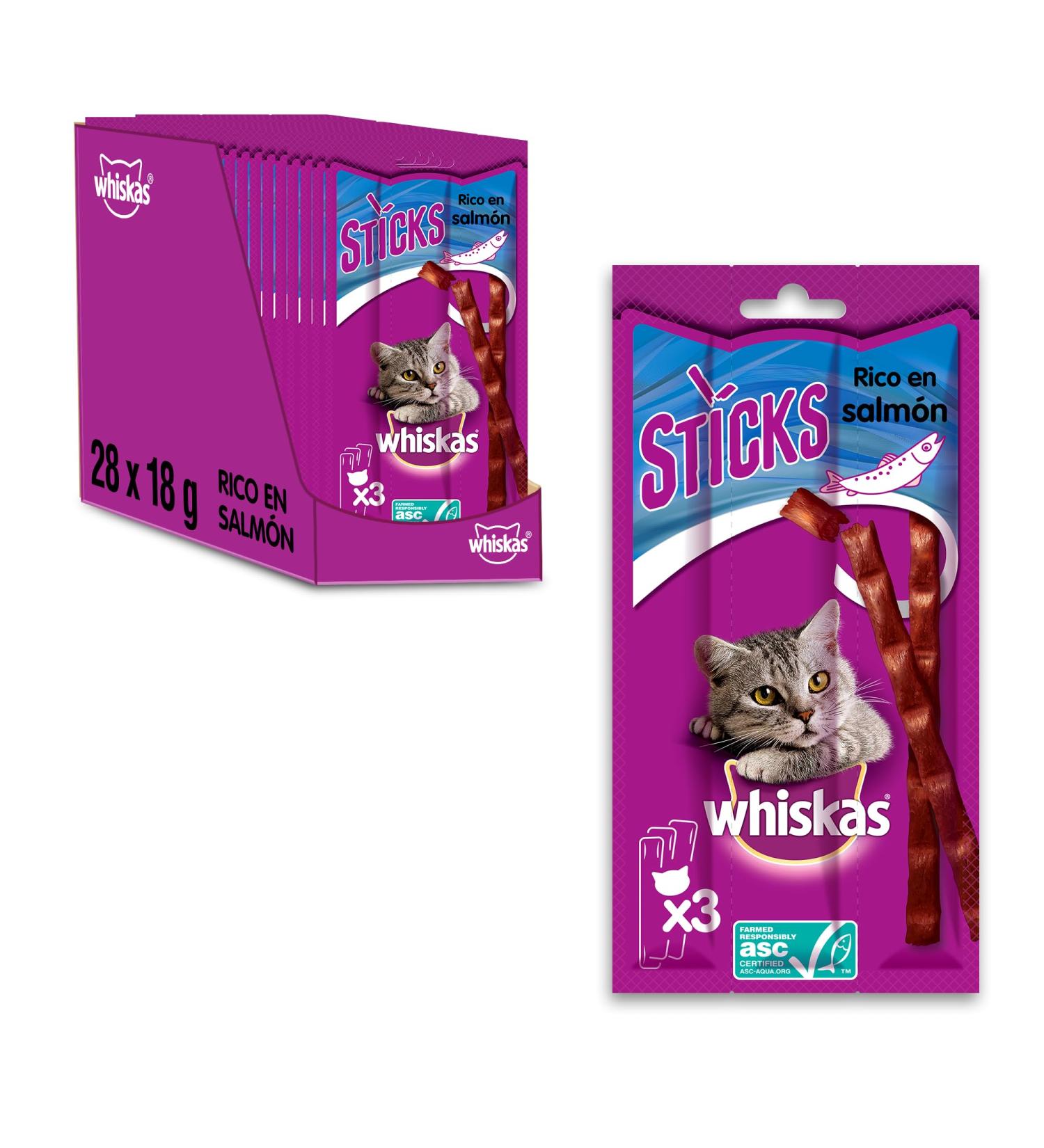 Whiskas Salmon Sticks 28x18g (504g) - Delicious Treats for Cats | International Shipping Available - Buy Online on GoSupps.com