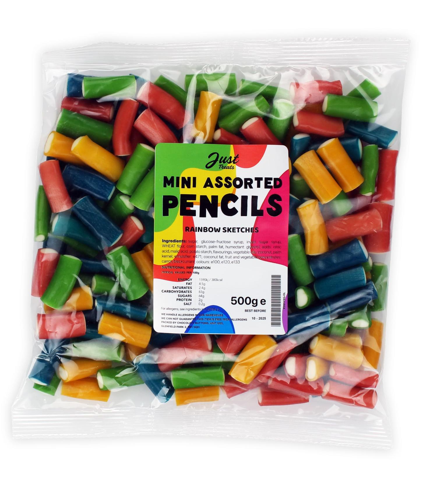 Just Treats Mini Assorted Pencils (500g Share Bag) Mini Assorted Pencils 500g Share Bag