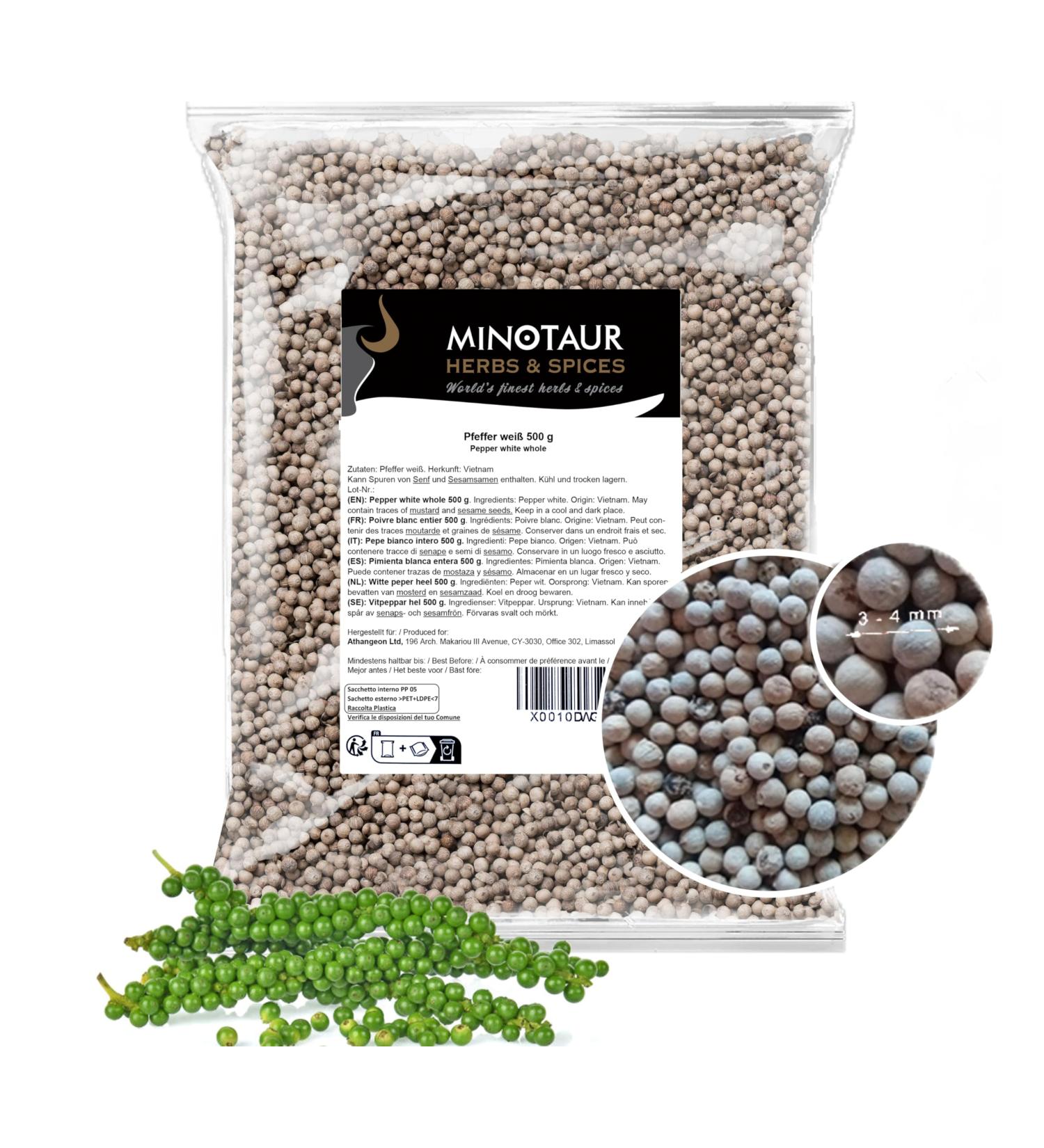 Minotaur Spices | Whole white pepper White pepper grains 2 x 500 g (1 kg) - Buy Online on GoSupps.com