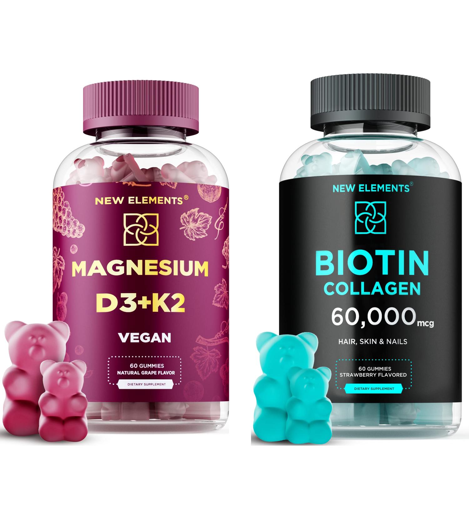 New Elements Magnesium Gummies with Vitamin D3, K2, Biotin & Collagen Peptides - Complete Immune Support Formula - Buy Online on GoSupps.com