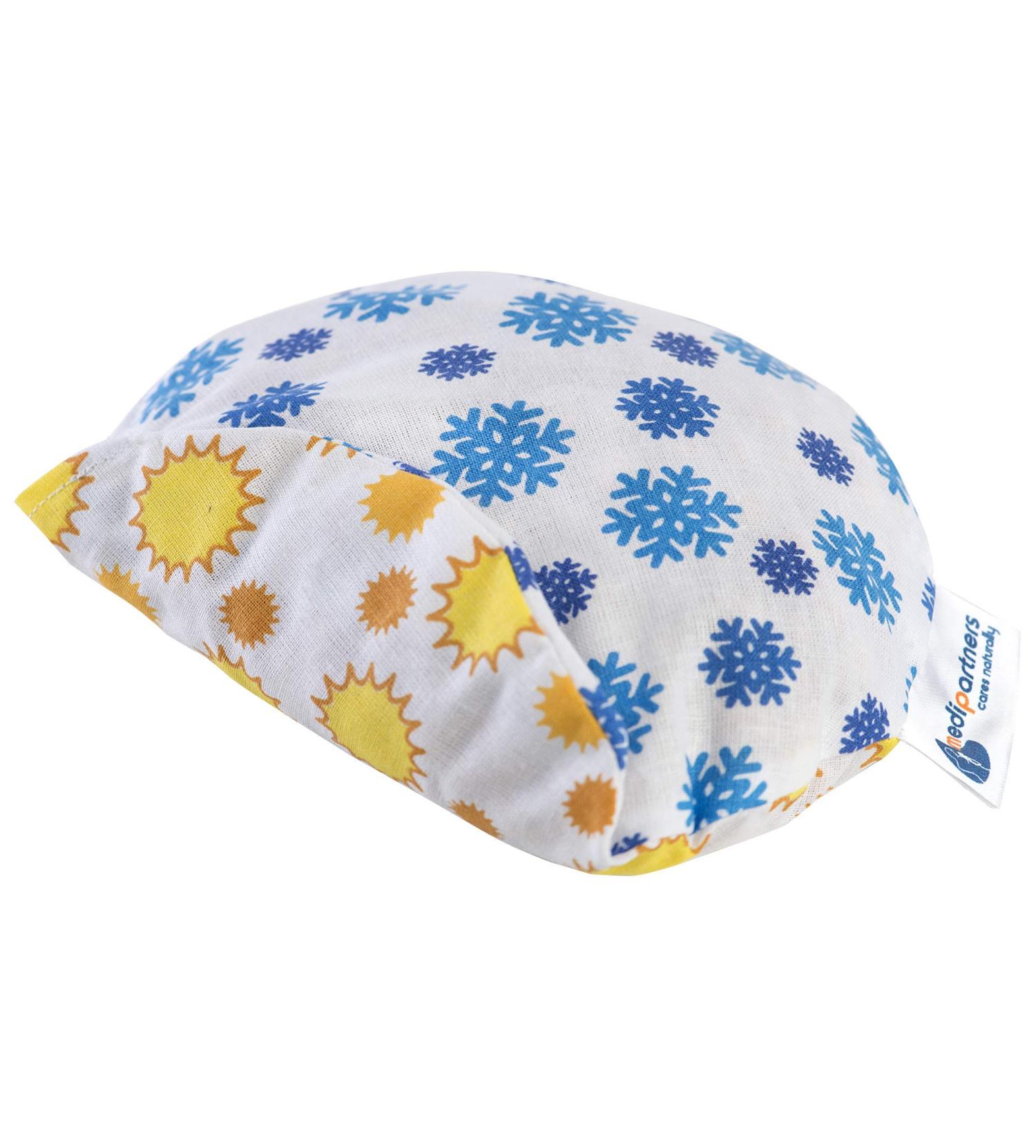 Medi Partners Cherry Core Pillow for Babies | Eco-Friendly 100% Cotton Heat & Cold Therapy | Soft Snowflakes/Sun Design | Ideal for Massage Therapy | 180g 15cm - Buy Online on GoSupps.com