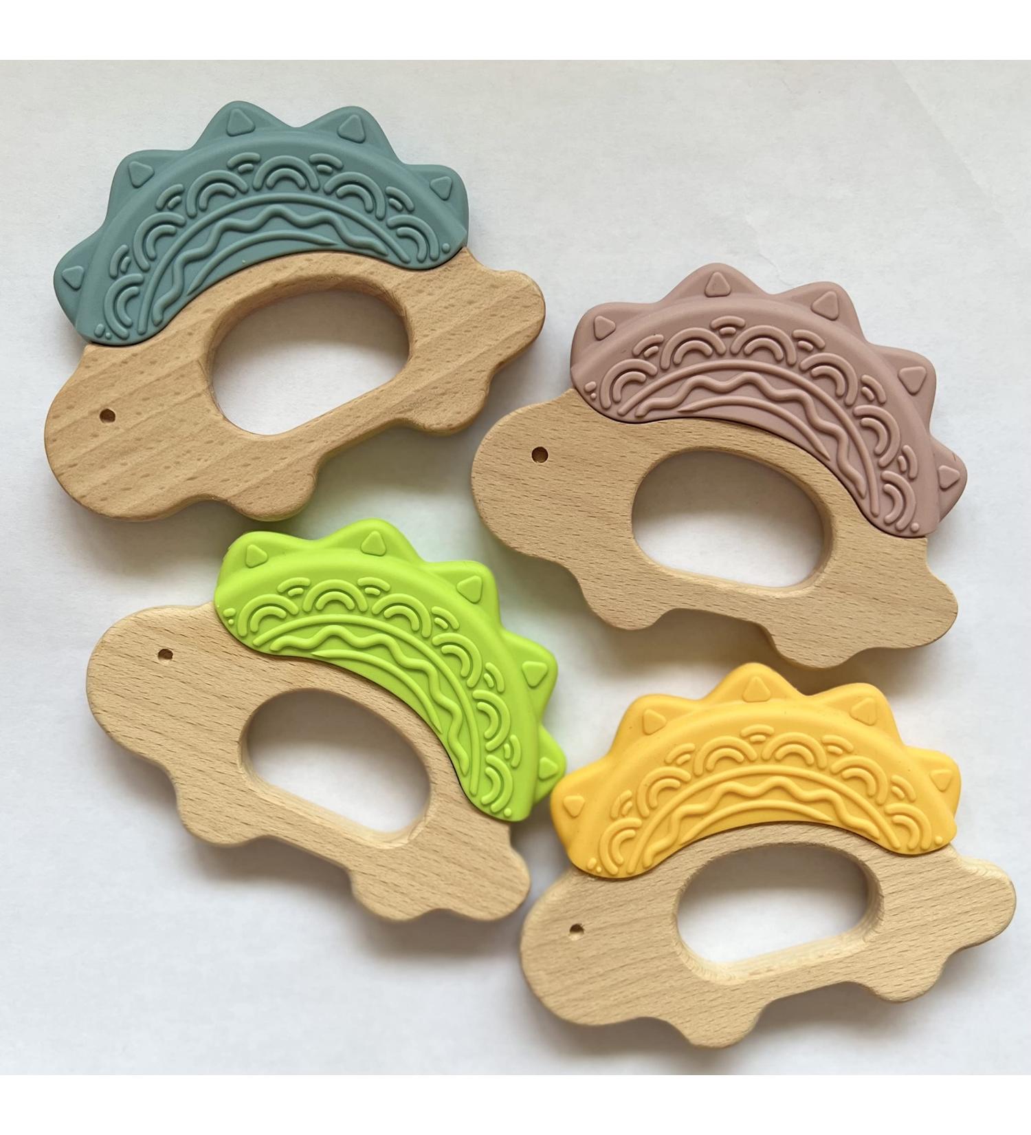 Dinosaur Baby Teether Ring | Non-Toxic Food Grade Silicone & Beech Wood | Easy Grip & Teething Pain Relief | 3+ Months (Tea Shoot Green) - Buy Online on GoSupps.com