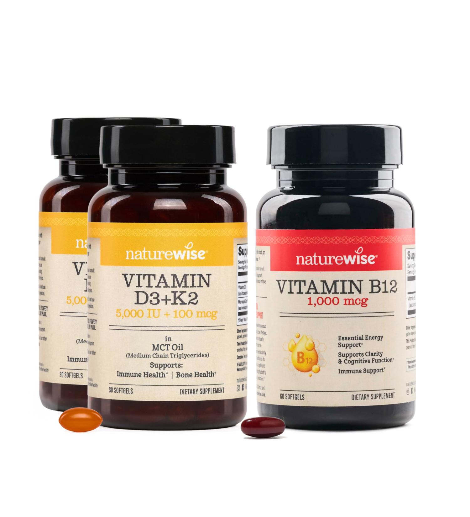 NatureWise (Pack of 2 Vegan Vitamin D3 5000IU + K2 - Organic Coconut MCT Oil - 30 Softgels 30-Day Supply + 1 Vitamin B12 1000 mcg - Gluten-Free Non-GMO - 60 Softgels 60-Day Supply  - Buy Online on GoSupps.com