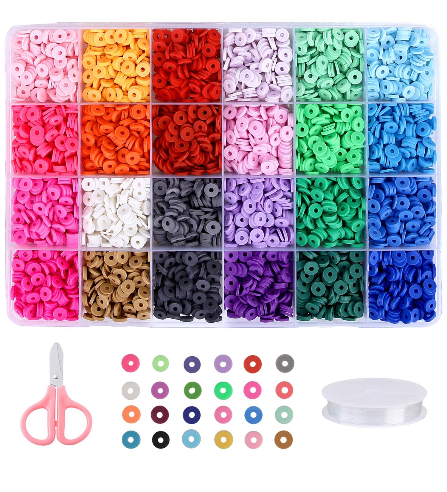 Greentime Clay Beads 4500pcs Heishi Beads Kit - 24 Color 6mm Round Spacer Beads for Jewelry Making, Bracelets & Earrings - DIY Crafts Holiday Gift - Buy Online on GoSupps.com