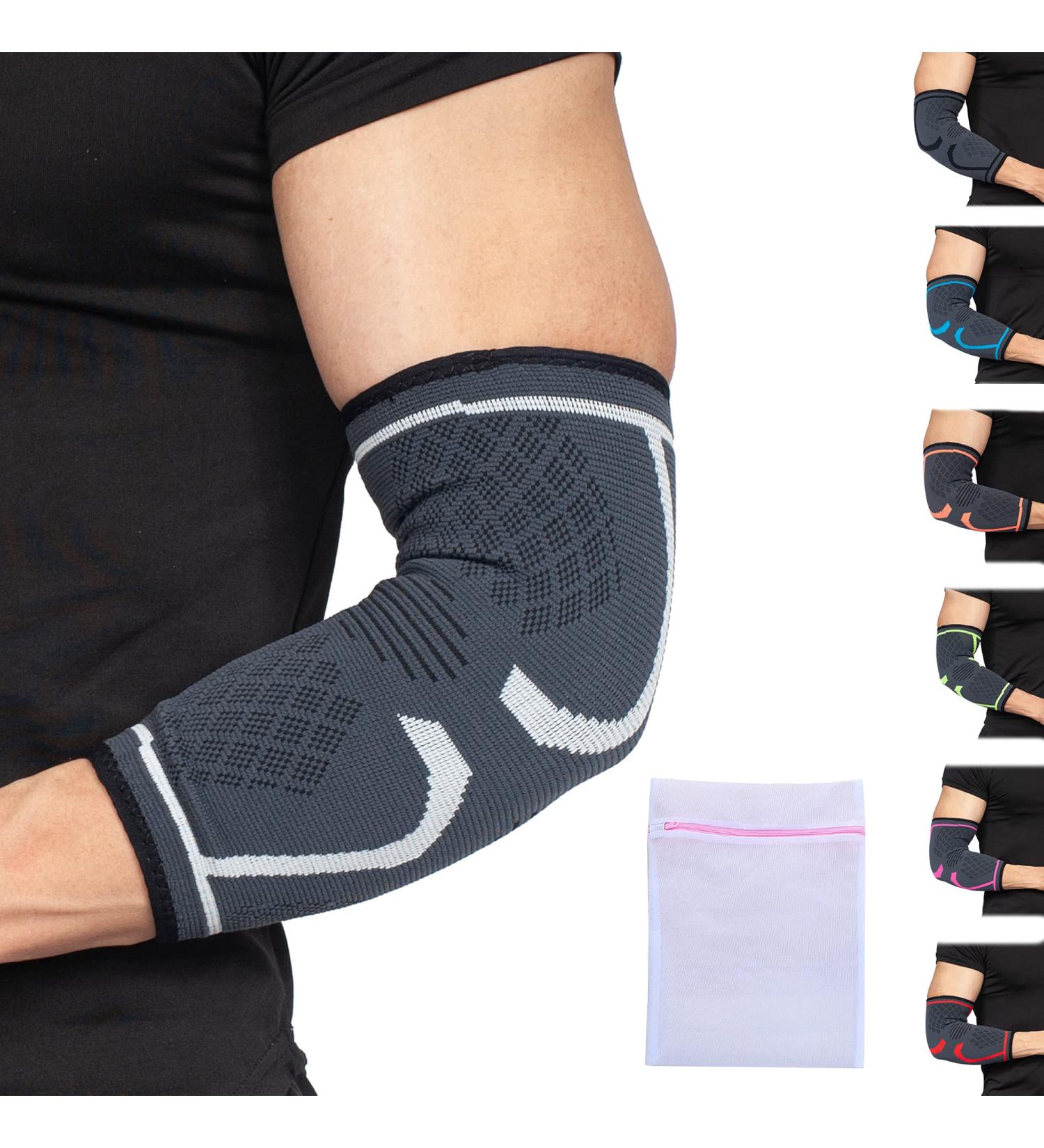 360 RELIEF Compression Elbow Brace Sleeve for Men and Women | Joint Pain Relief Support for Tendonitis, Tennis, Golf, Workout, Weightlifting | Small Grey with Mesh Laundry Bag - Buy Online on GoSupps.com
