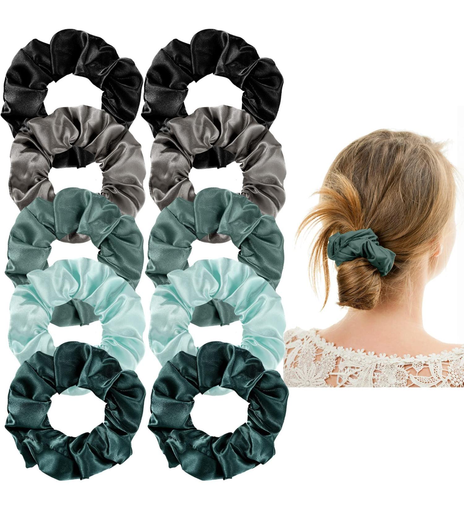 10-Piece Satin Scrunchies Hair Ties - Retro Colors | Elastic Hair Bobbles for Women, Girls, Kids & Adults - Buy Online on GoSupps.com