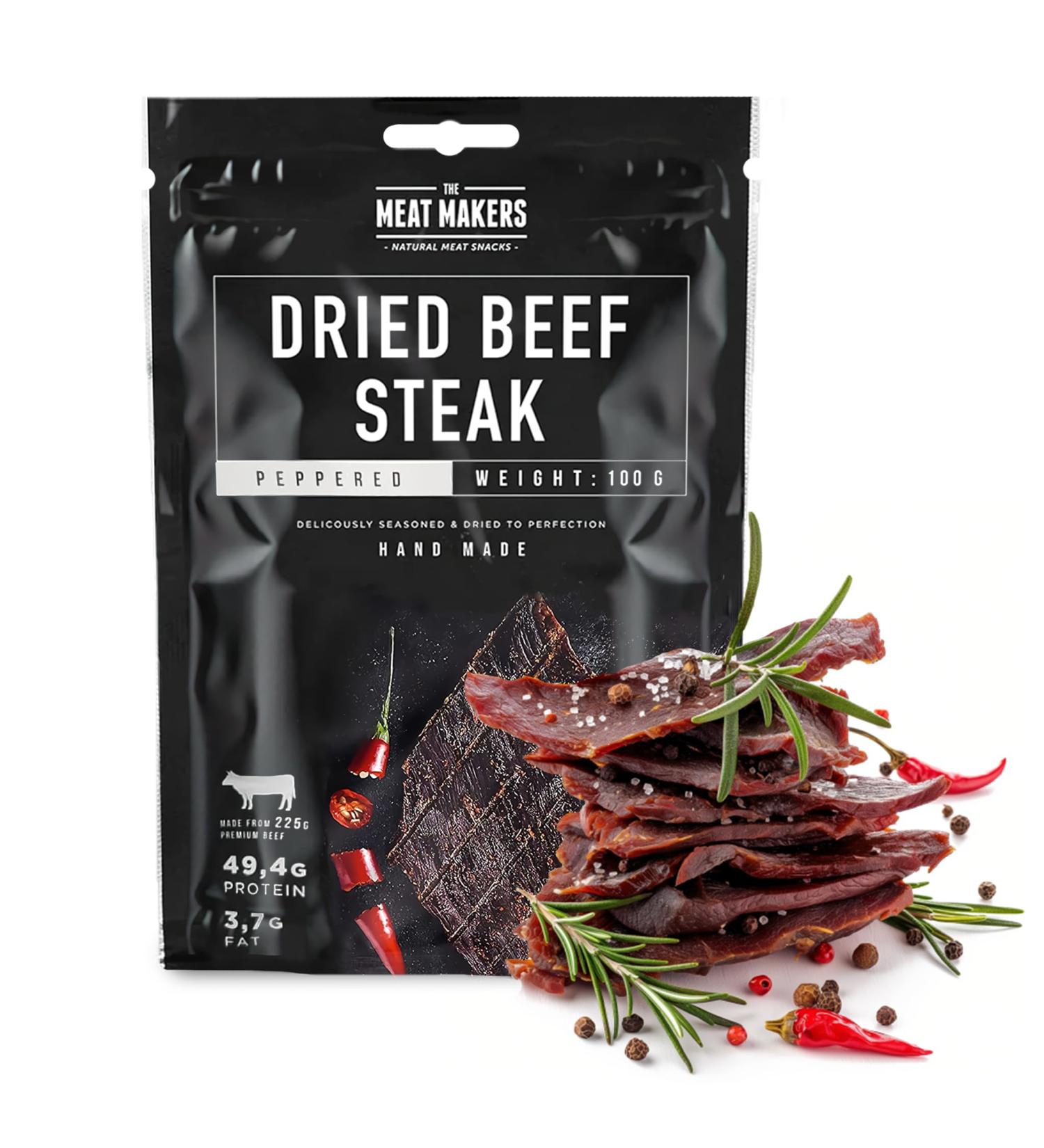 Buy The Meat Makers Peppered Beef Jerky (100g) - High Protein Dried Steak Snack | International Shipping - Buy Online on GoSupps.com