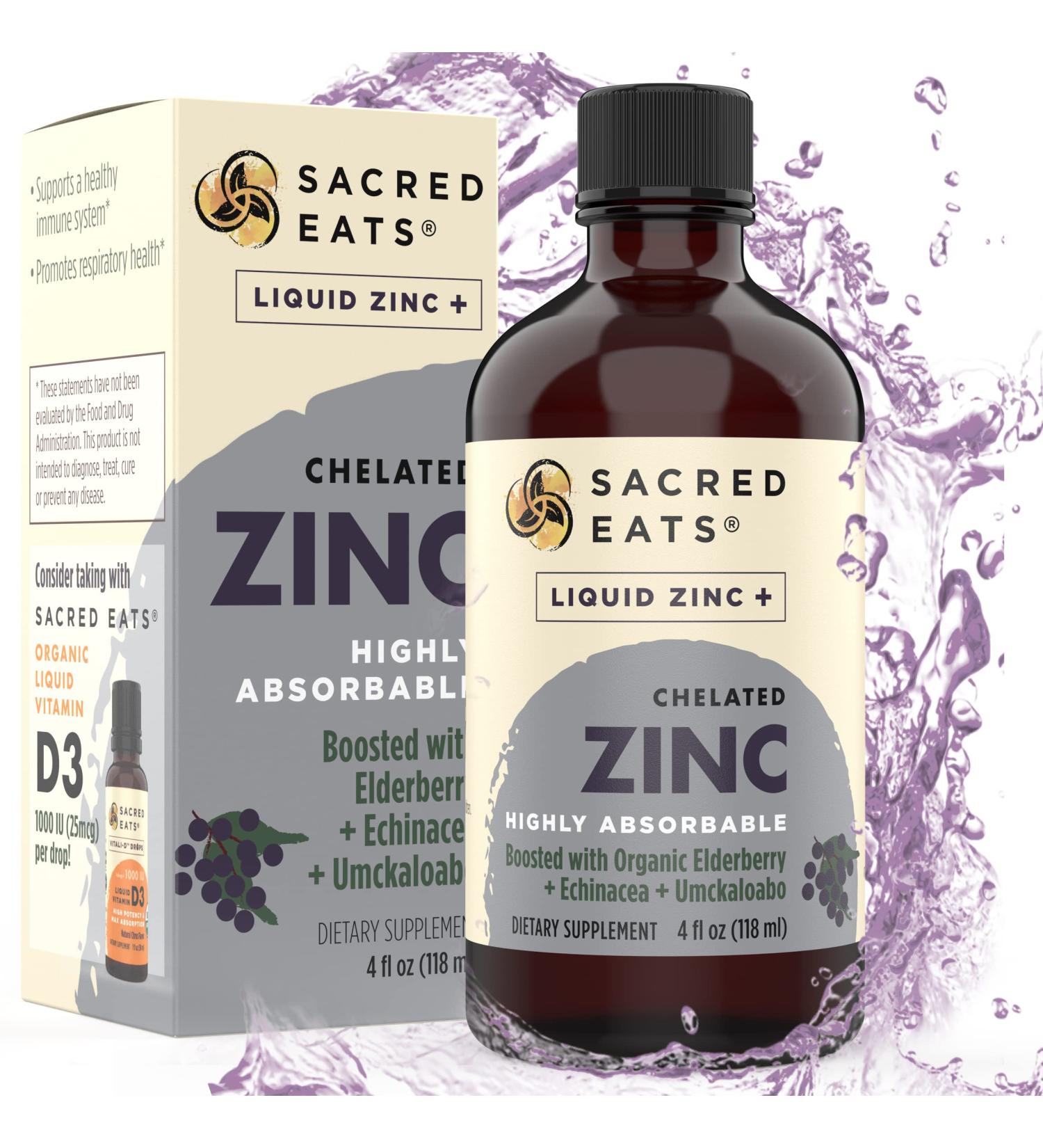 Organic Liquid Zinc with Elderberry & Echinacea | Immune Support Supplement for Adults & Kids | Non-GMO, Alcohol & Gluten-Free | 4oz - Buy Online on GoSupps.com