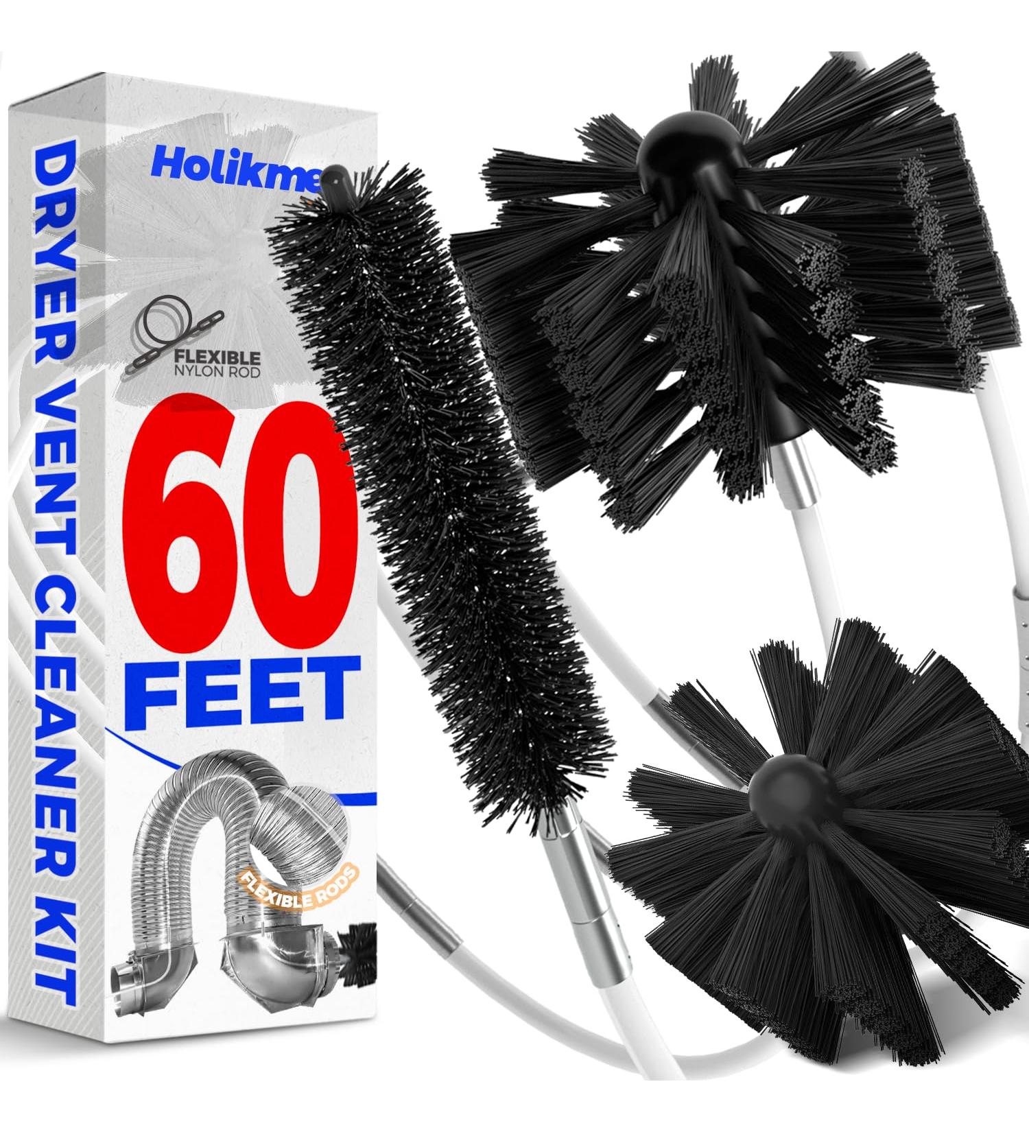 Holikme 60 Feet Dryer Vent Cleaner Kit | Lint Remover Brush & Drill Attachment - Flexible Extends to 60ft 2 Synthetic Brush Heads - Ideal for Home Use - Buy Online on GoSupps.com