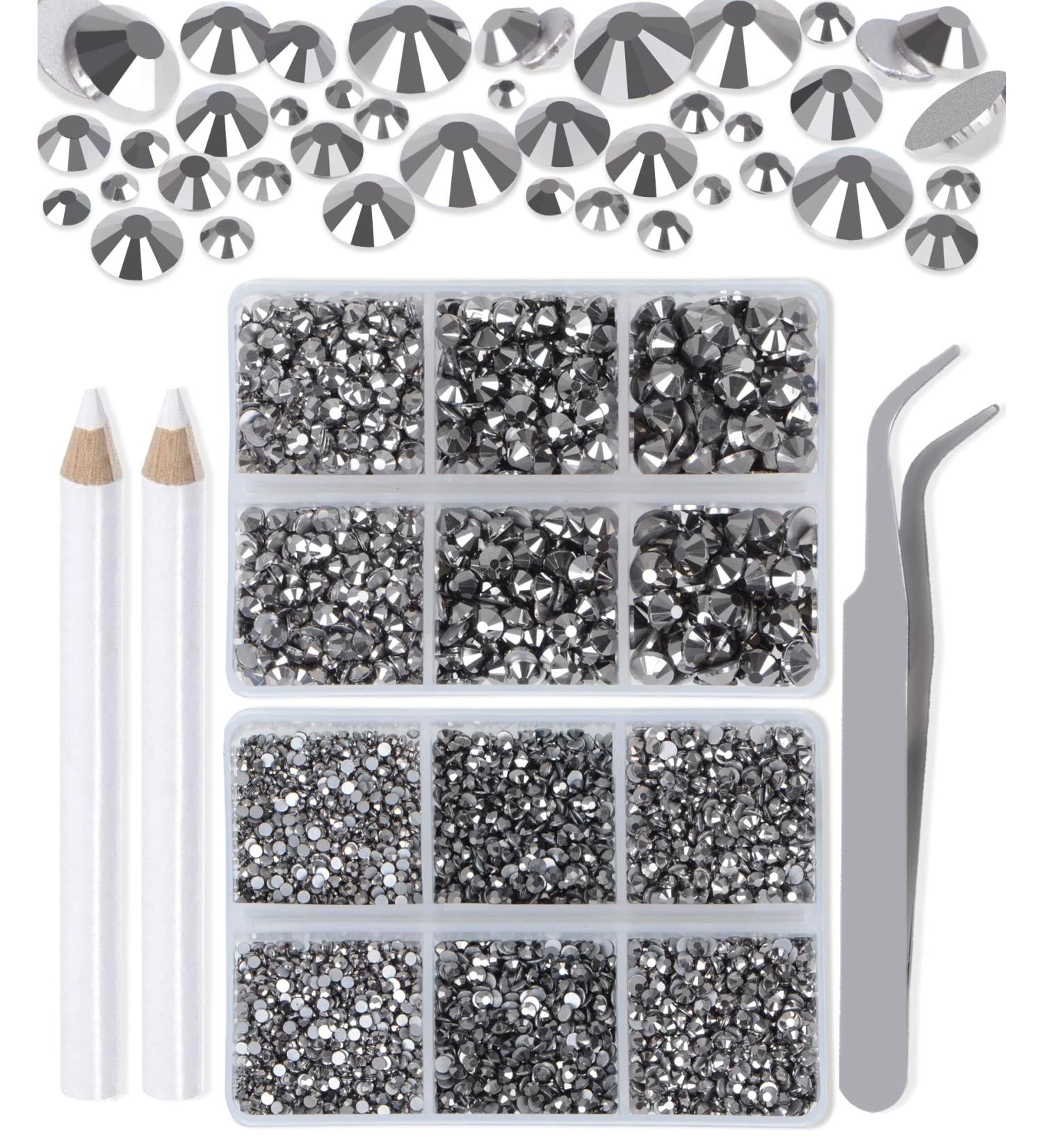 LPBeads 6000 Pieces Jet Hematite Non Hotfix Rhinestones 6 Sizes Round Crystal Glass Flat Back Rhinestones with Tweezers and Picking Pen for Nail Art Crafts Clothes Bags DIY - Buy Online on GoSupps.com