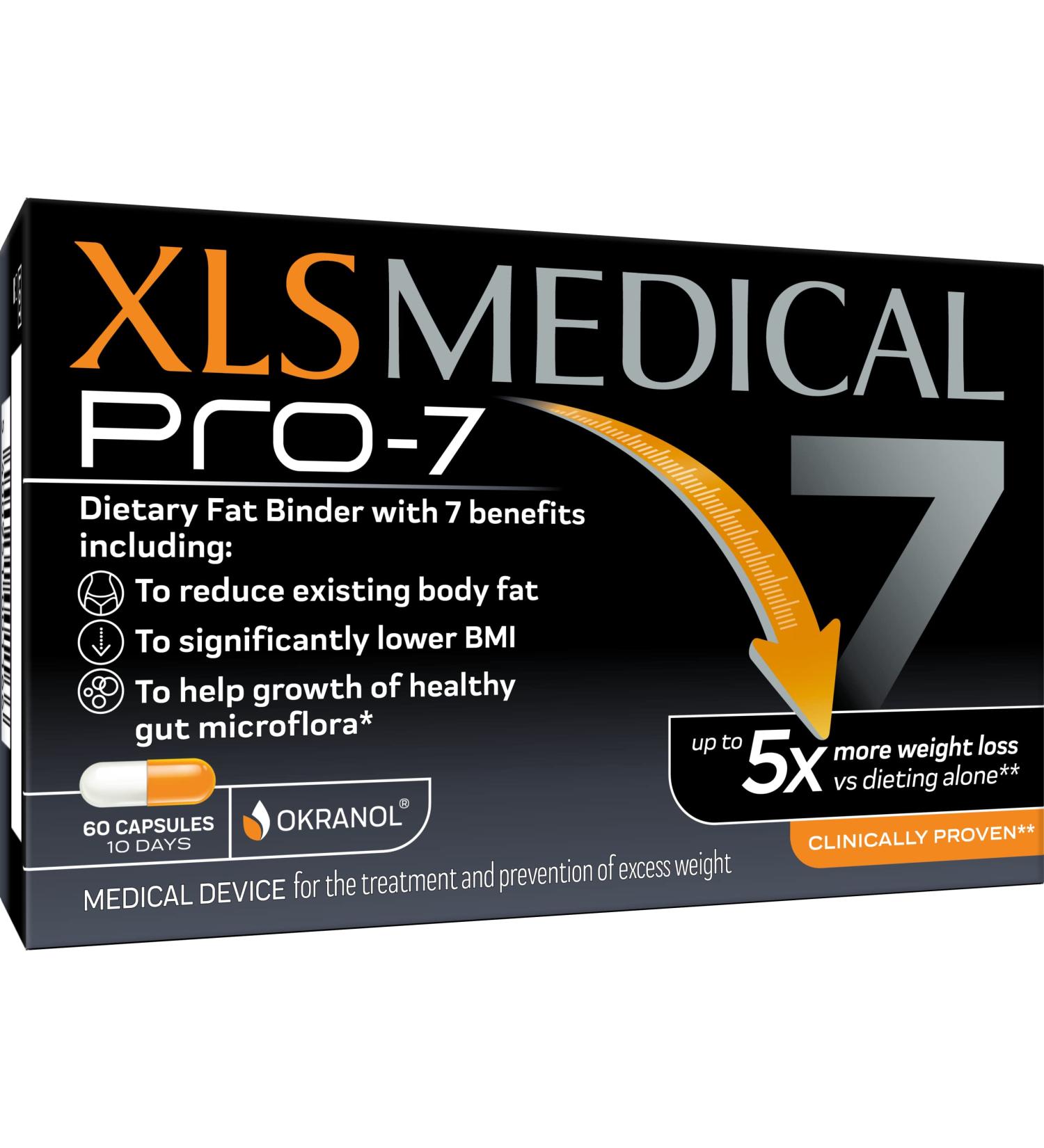 XLS Medical PRO-7 Weight Loss Pills - 7 Clinically Proven Benefits - 60 Capsules - Trial Pack 60 Count - Up to 5X More Weight Loss - Buy Online on GoSupps.com
