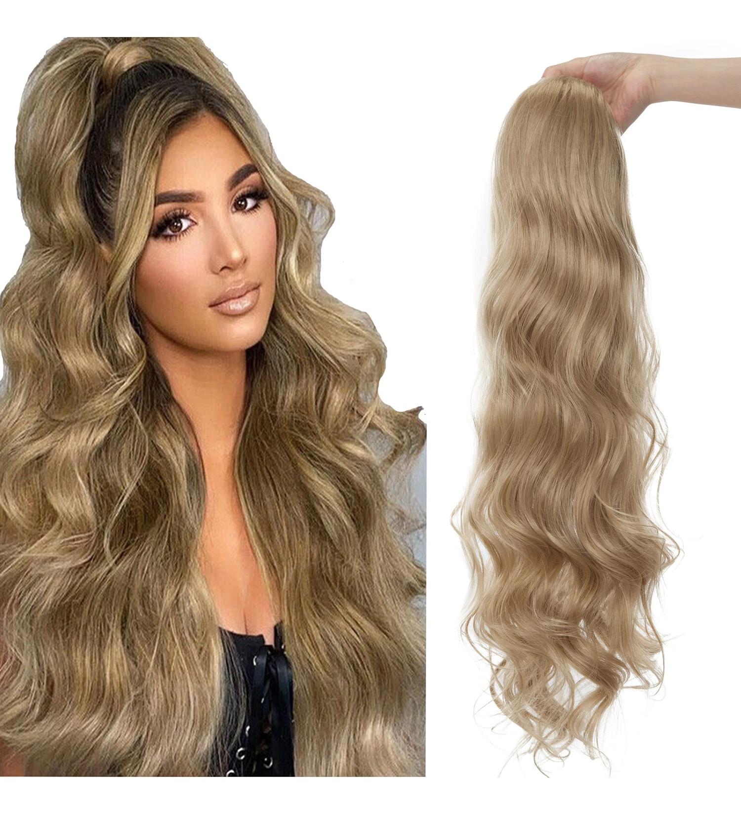 60cm Ash Blonde Ponytail Hair Clip Extension - Natural Wavy Long Hair Piece for Instant Glam - Buy Online on GoSupps.com