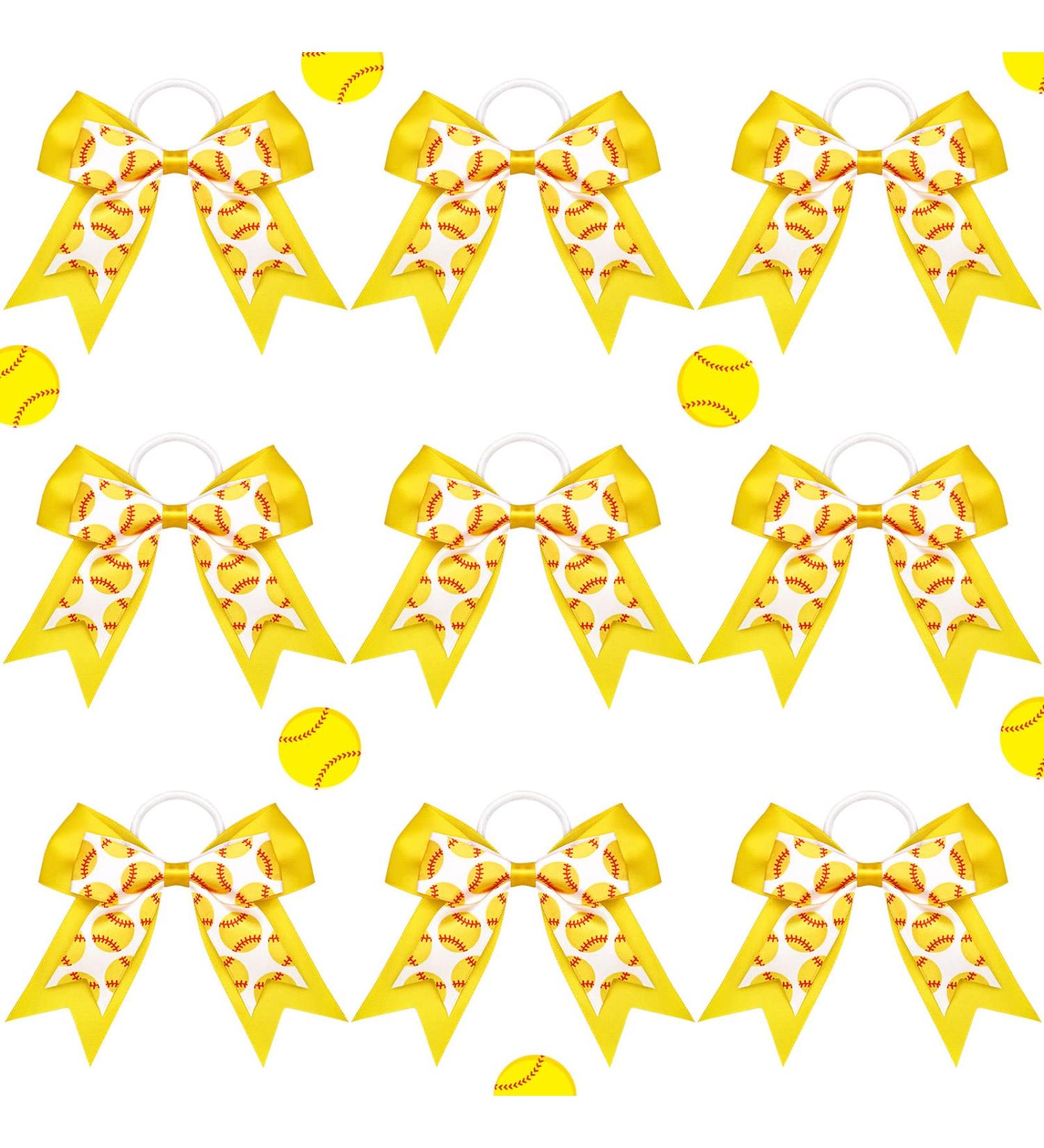 9-Piece Softball Hair Bows Set | 6.5 Inch Elastic Ponytail Holder Scrunchies | Sports Ribbon Hair Bands for Cheerleaders, Players, Teams | Softball Gifts for Girls - Buy Online on GoSupps.com