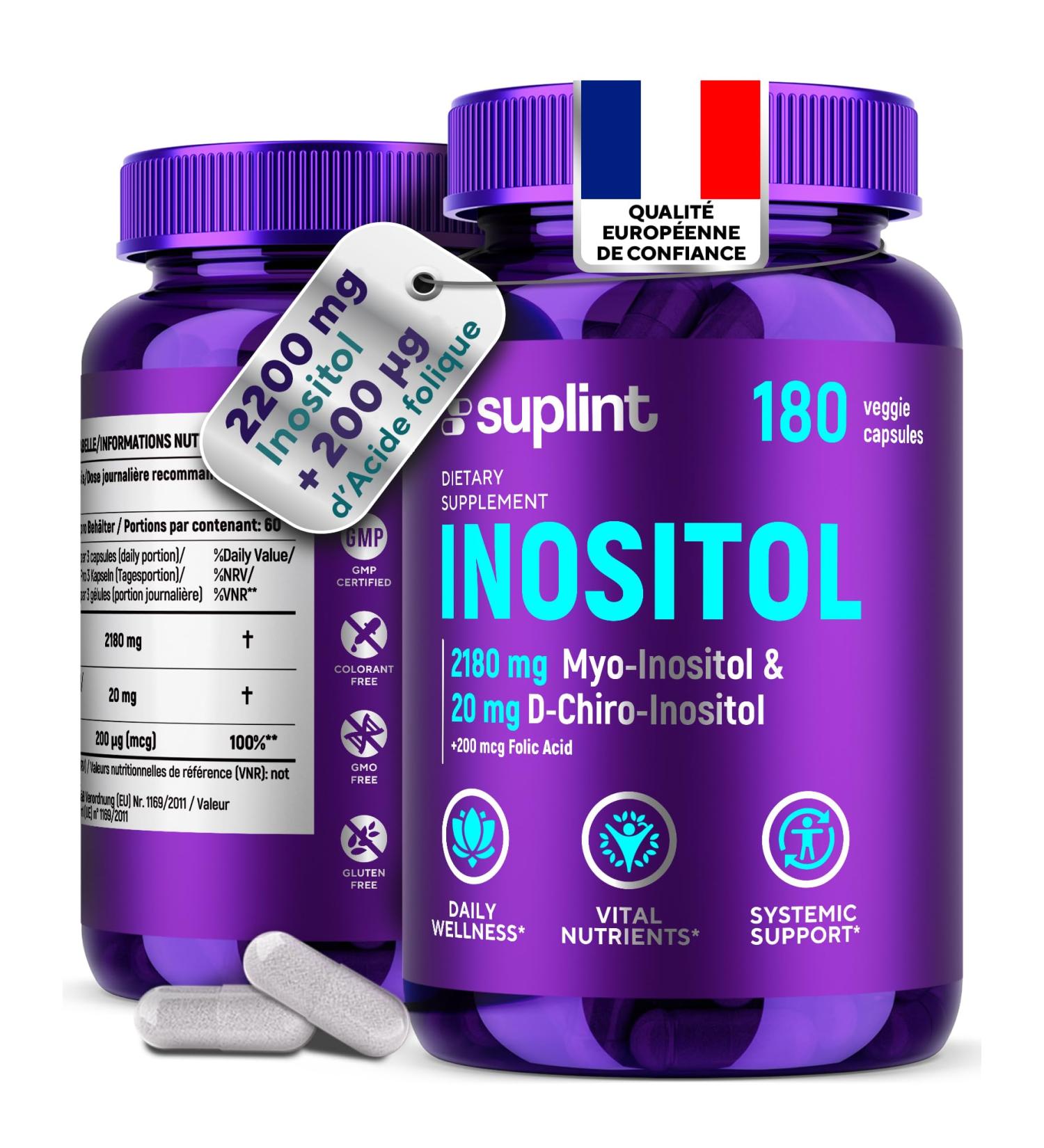 Complexe Inositol (G lules) avec Acide Folique 2200 mg Myo- & D-Chiro-Inositol SOPK & Soutien du Cycle quilibre Hormonal 180 G lules V ganes Haute Biodisponibilit Test en Laboratoire - Buy Online on GoSupps.com