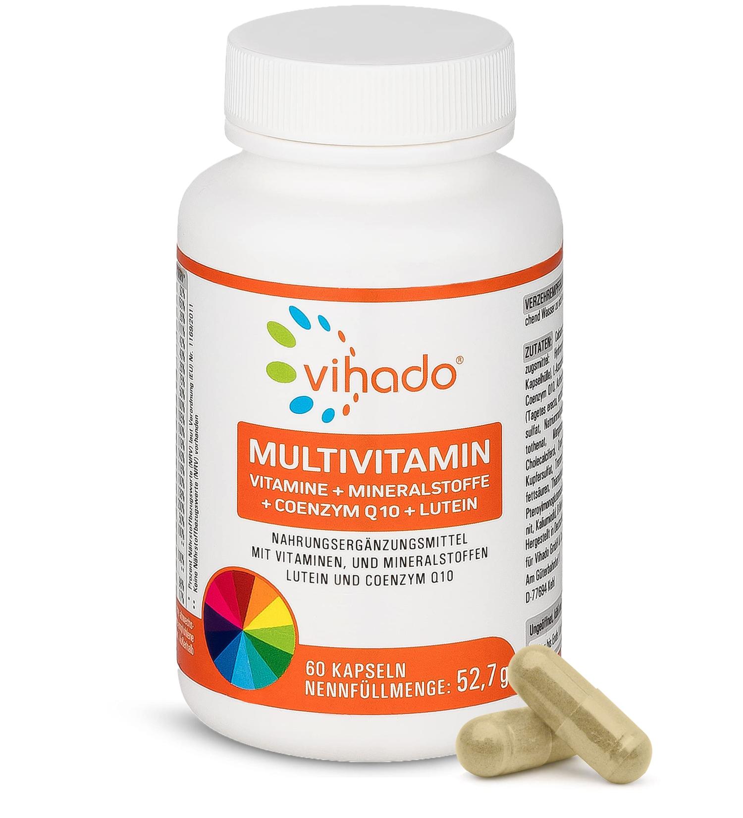 Vihado Multivitamin & Multimineral Complex - 26 High-Dose Vitamins & Minerals with Q10 & Zinc | Daily Dietary Supplement - 60 Capsules - Buy Online on GoSupps.com