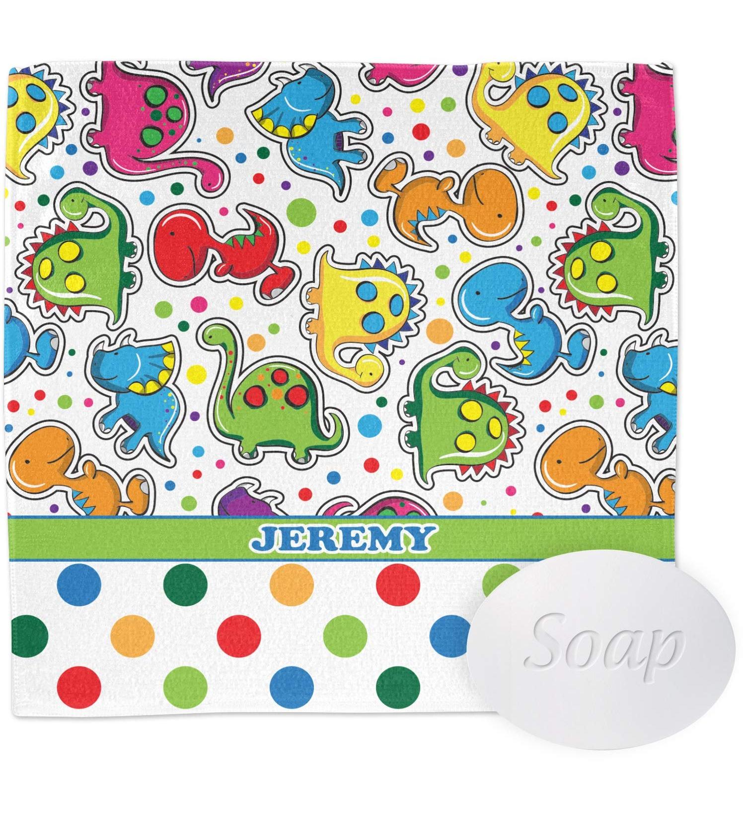 YouCustomizeIt Personalized Dinosaur Print & Dots Washcloth
