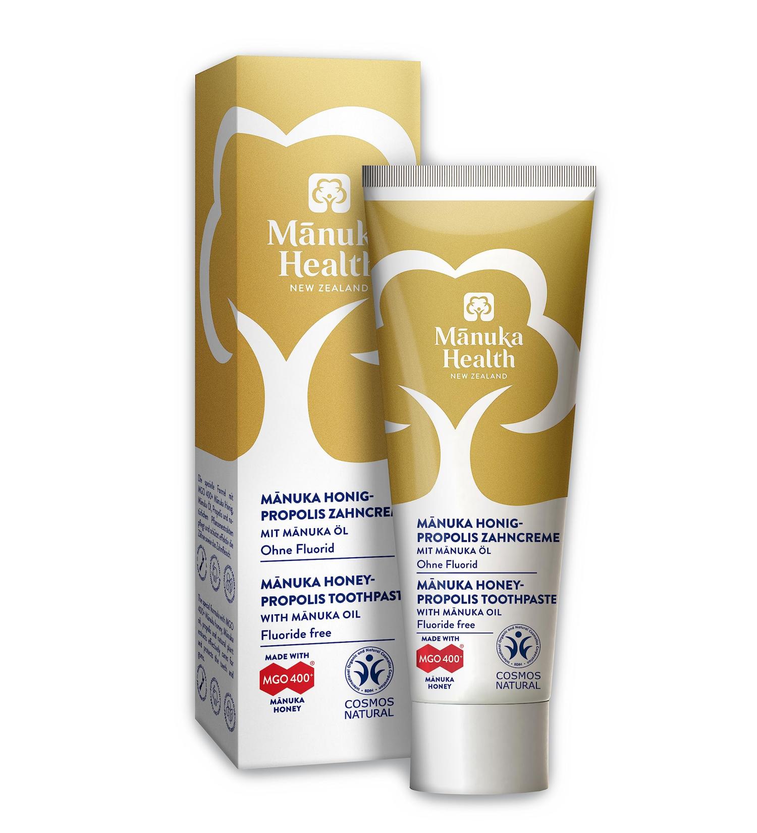 Manuka Health Fluoride-Free Manuka Honey Toothpaste with MGO 400+ Propolis & Oil - Natural Mint Flavor SLS-Free 75ml - Buy Online on GoSupps.com