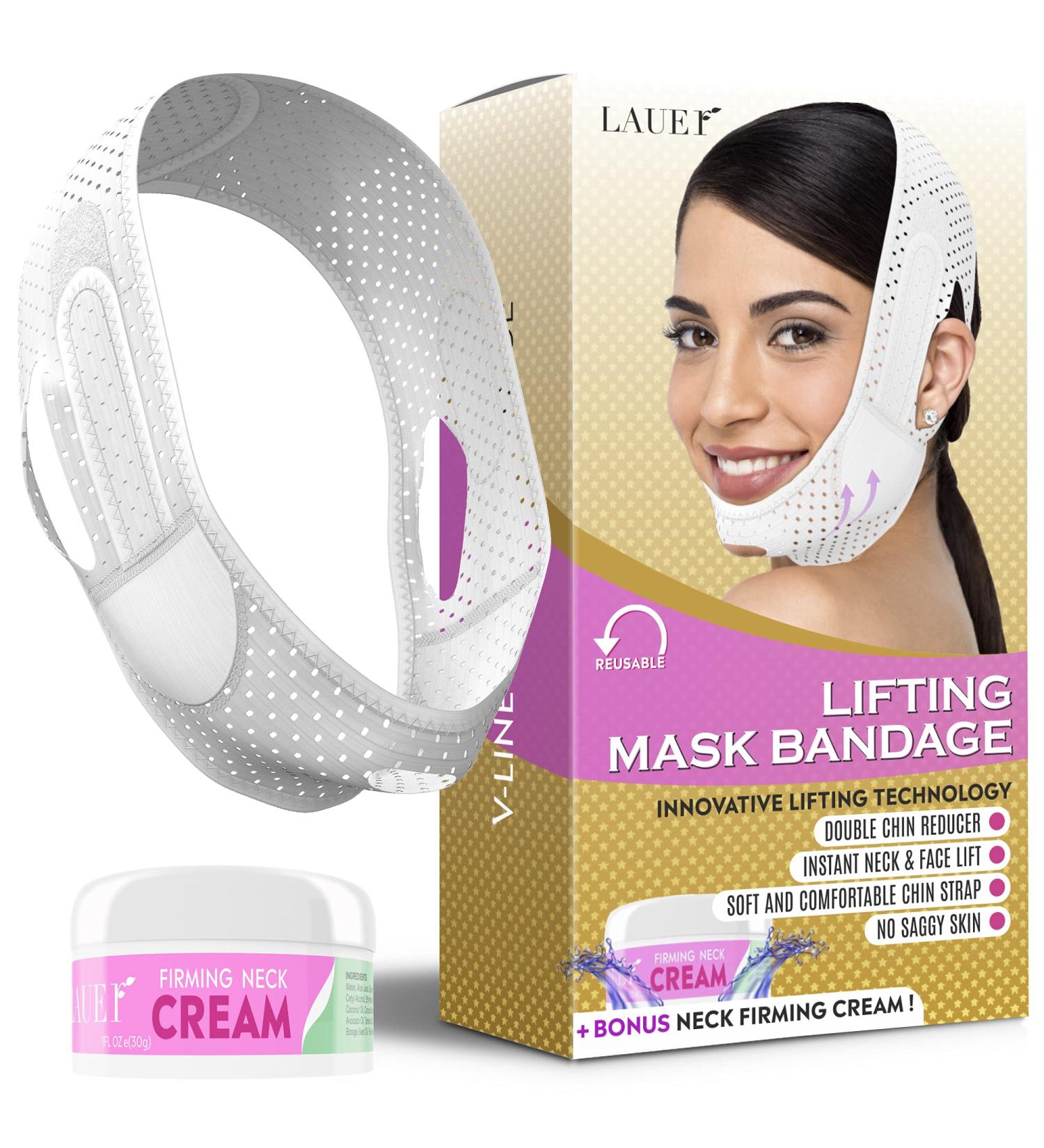 Lauer Cosmetic Double Chin Reducer Strap & V Line Lifting Mask Set - Neck Firming Cream for Slimming Face Contour - Chin Up Patch - White - Buy Online on GoSupps.com