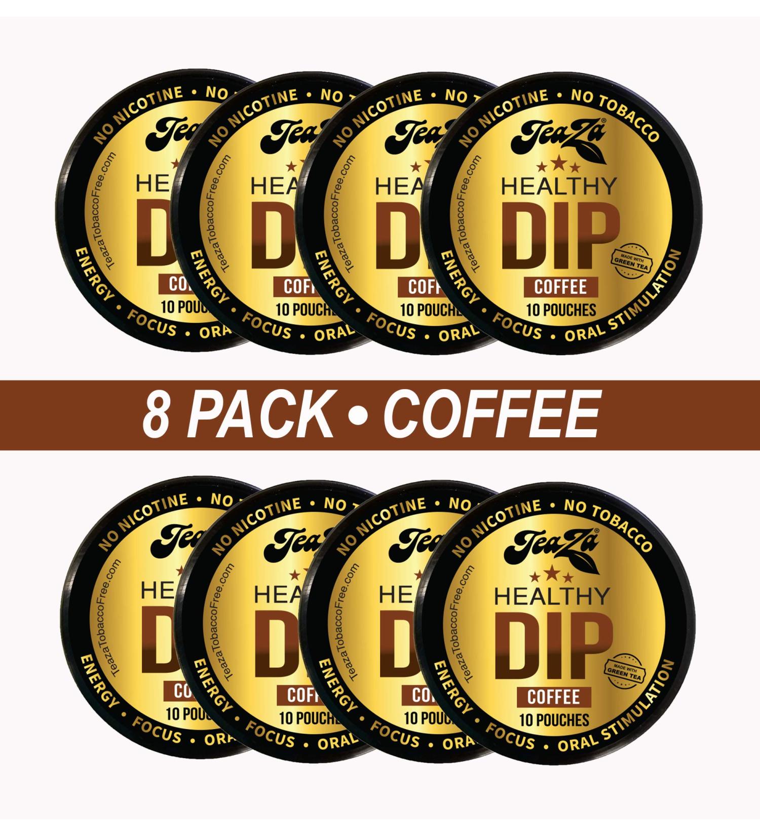 TeaZA Herbal Dip Coffee Pouches - Nicotine & Tobacco Free - Green Tea Caffeine Energy Pouches - 8 Packs x 10 Count - Buy Online on GoSupps.com