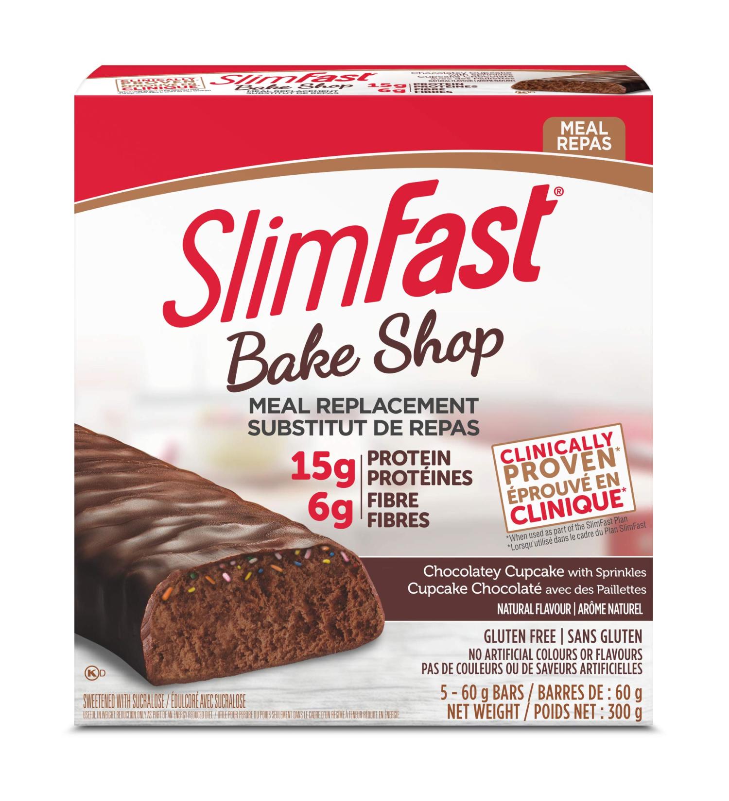 Case of 12 Boxes of Slimfast Bake Shop Meal Replacement Bars with 15g of Protein & 5g Fiber 5 - 60g Bars per Box and 12 Boxes per case 60 Bars Total Bake Shop Chocolatey Cupcake Bar - Buy Online on GoSupps.com
