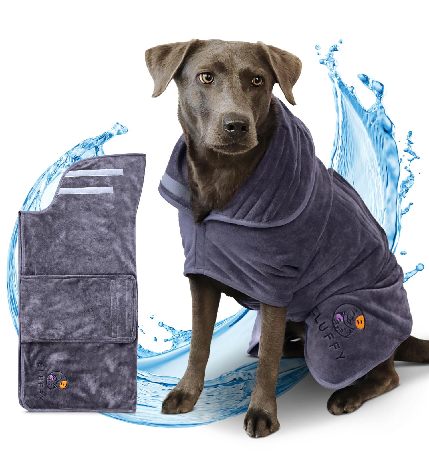 Cluffy Premium Dog Bathrobe - Ultra-Absorbent Summer Dog Clothing & Accessories | Improved Velcro Fastener (L) - Buy Online on GoSupps.com