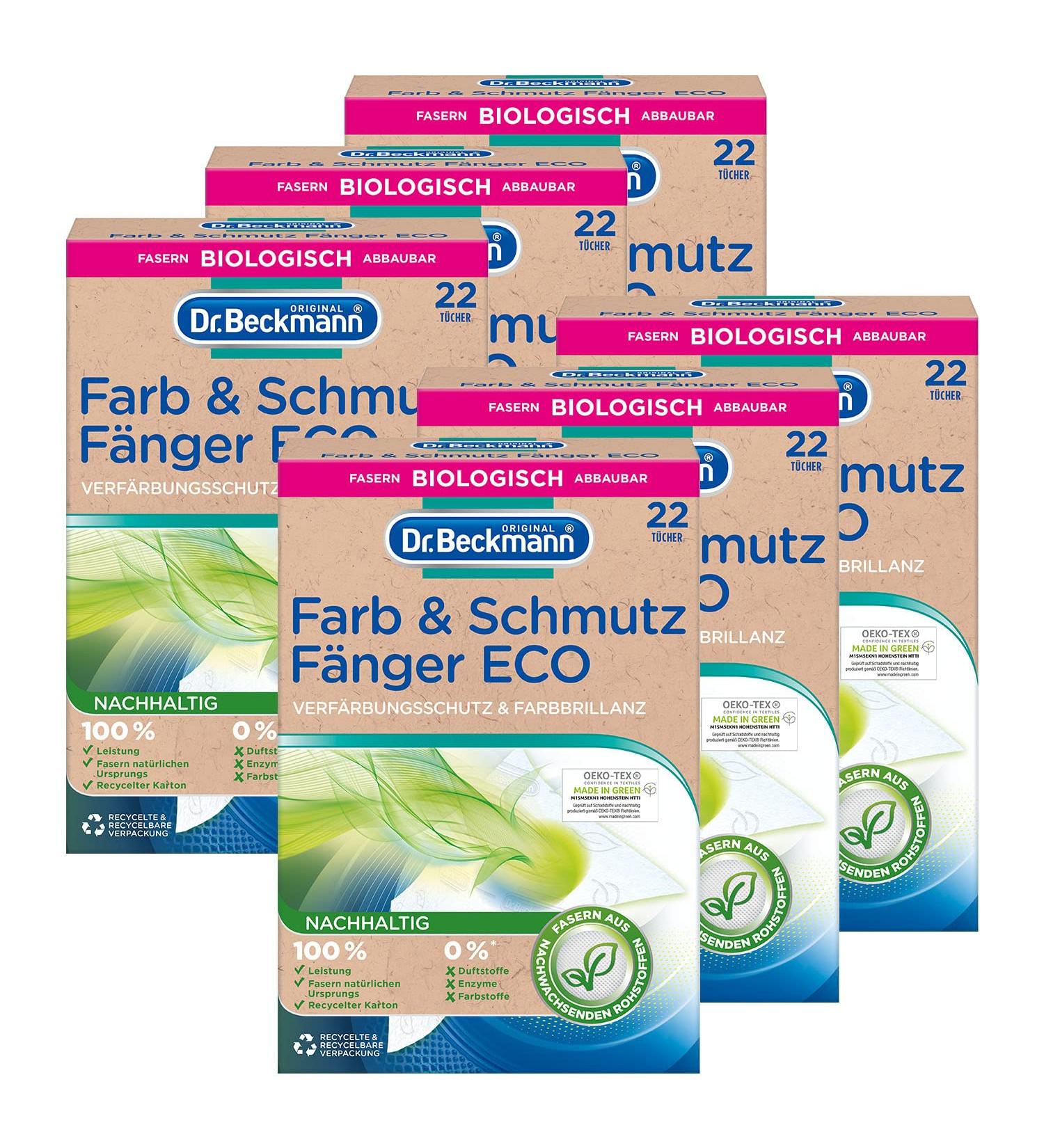 Dr.Beckmann color & dirt catcher eco |Long -lasting color protection for up to 180 washes |Reusable cloth |6x 22 towels 6 Pack