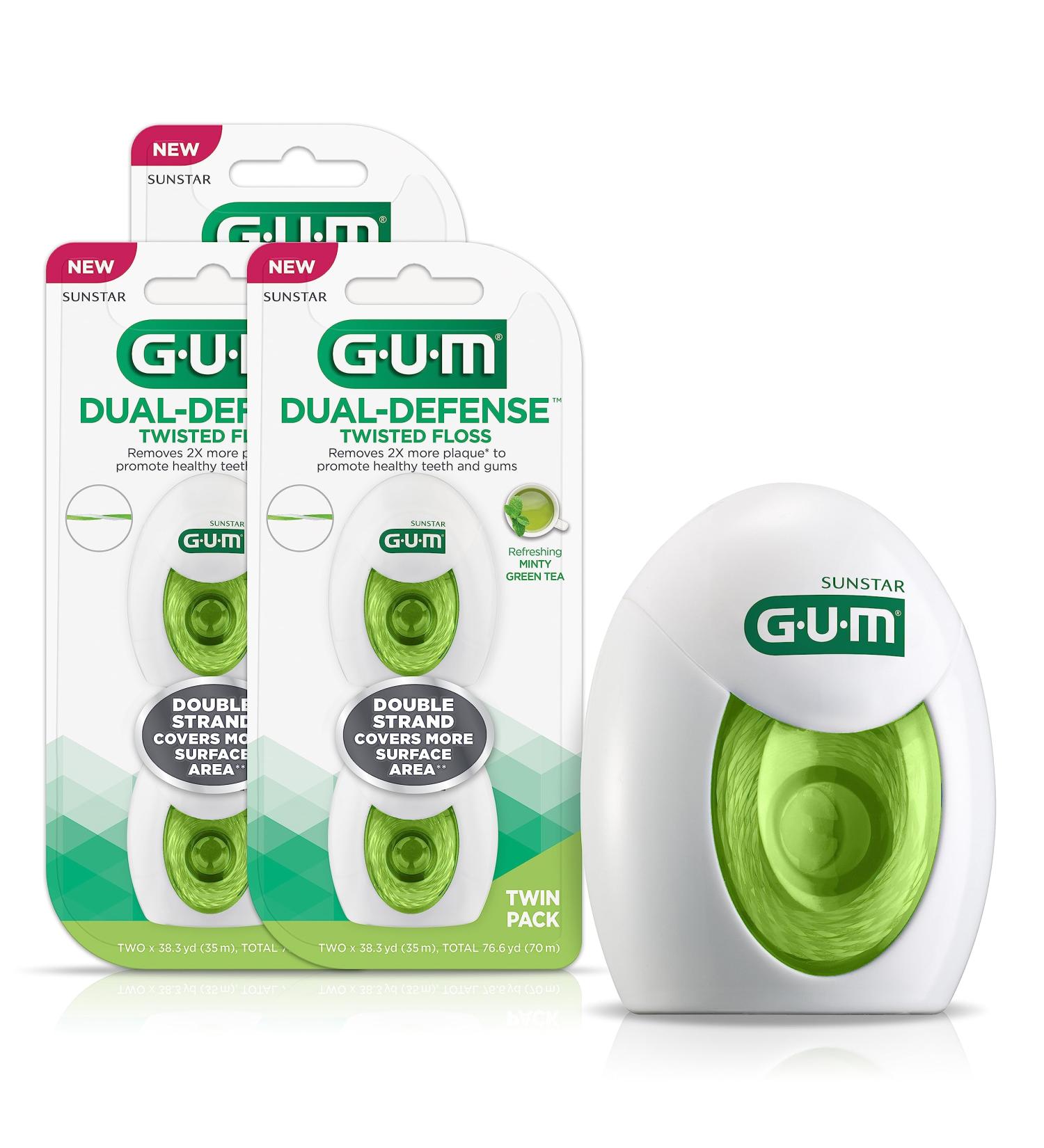Buy GUM Dual-Defense Twisted Dental Floss - Double Strand Waxed Floss with Green Tea & Mint - 2ct (3pk) | International Shipping Available - Buy Online on GoSupps.com