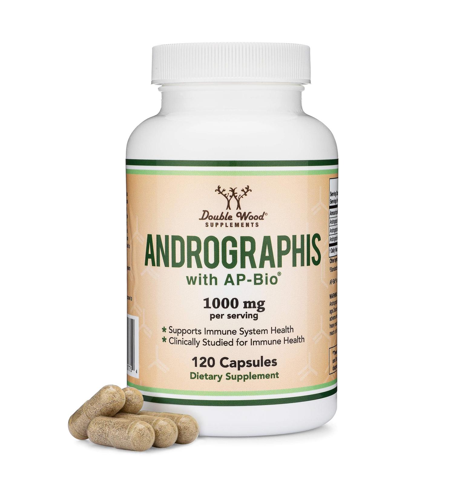 Andrographis Capsules Max Andrographides - 1,000mg Serving Size (120 Capsules) with AP-Bio (Patented Andrographis Paniculata Extract) - Clinically Studied for Immune System Health by Double Wood - Buy Online on GoSupps.com