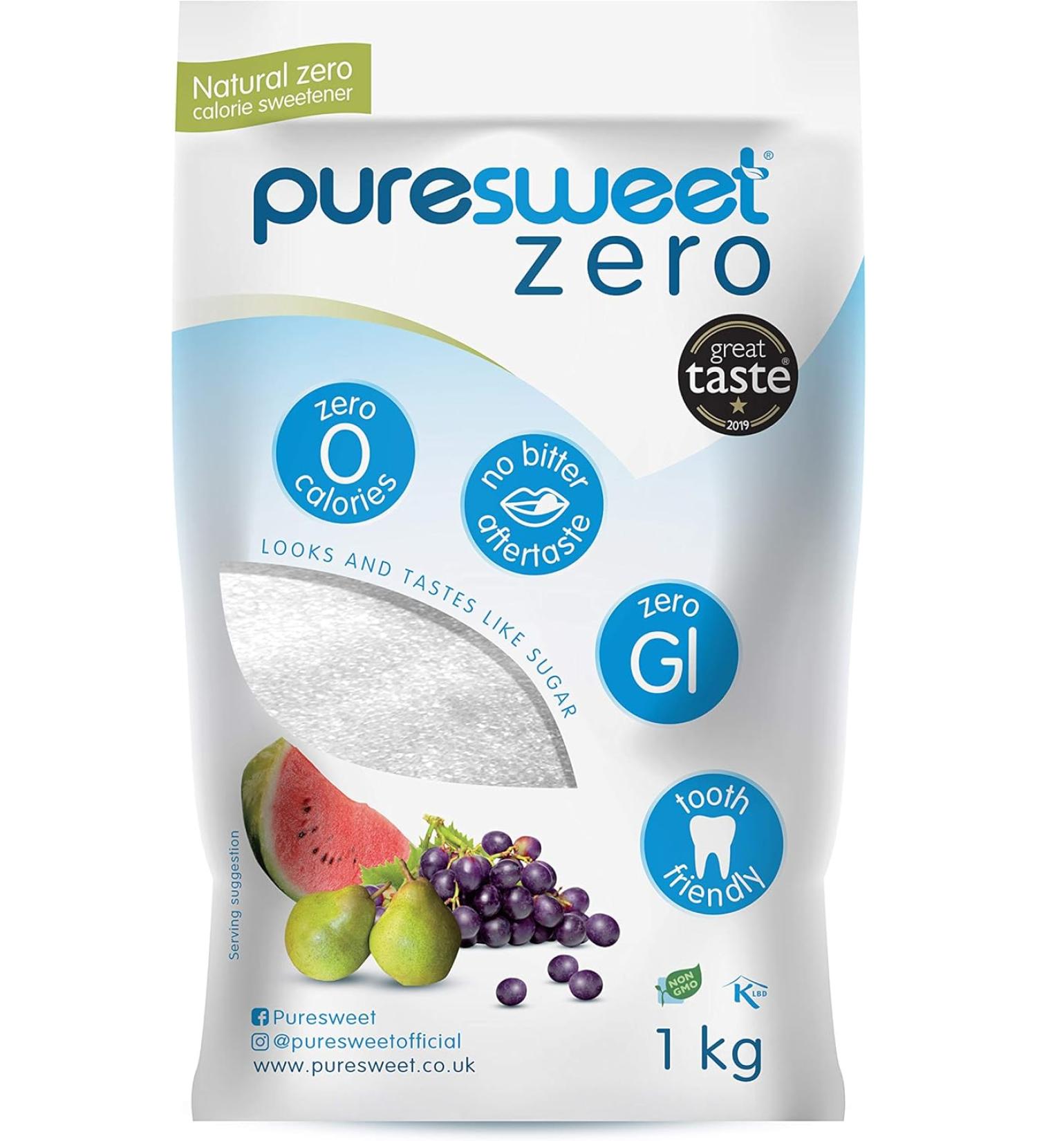 Puresweet Zero 00% Natural Zero Calorie Sweetener No Bitter Aftertaste Diabetic Friendly Tooth Friendly Vegan Non GMO - 35.27 Oz - Buy Online on GoSupps.com