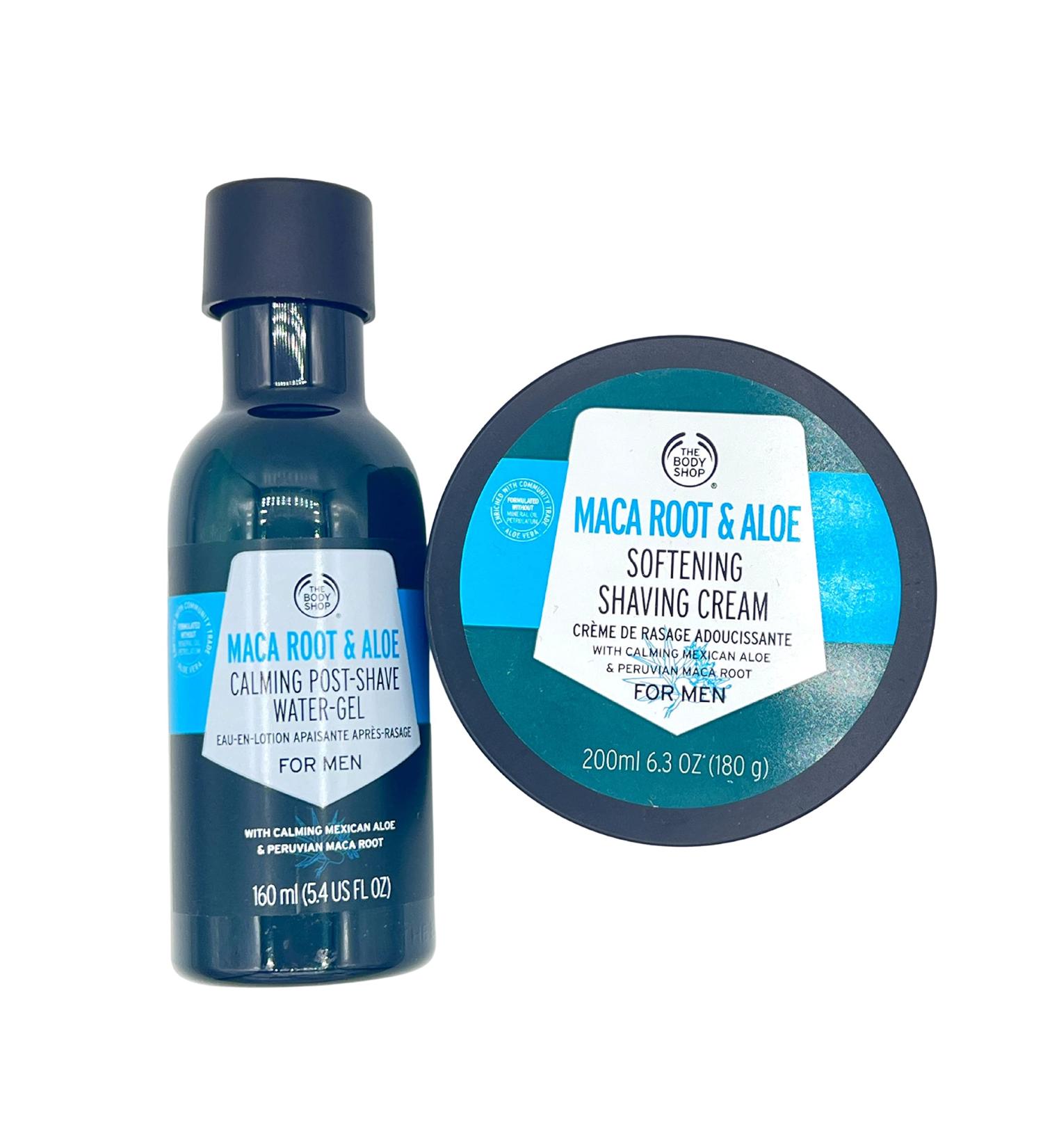 The Body Shop Maca Root & Aloe Softening Shaving Cream 200ml & Calming Post Shave Water Gel 160ml for Men - Buy Online on GoSupps.com