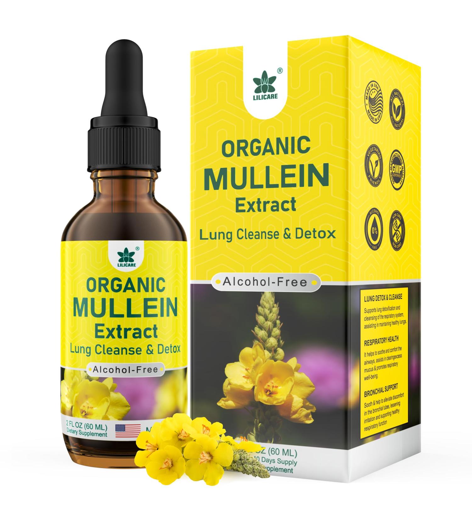 Mullein Drops 800 mg | Natural Lung Detox & Cleanse Tincture for Respiratory Health | Alcohol-Free No Sugar | 2 fl oz - Buy Online on GoSupps.com