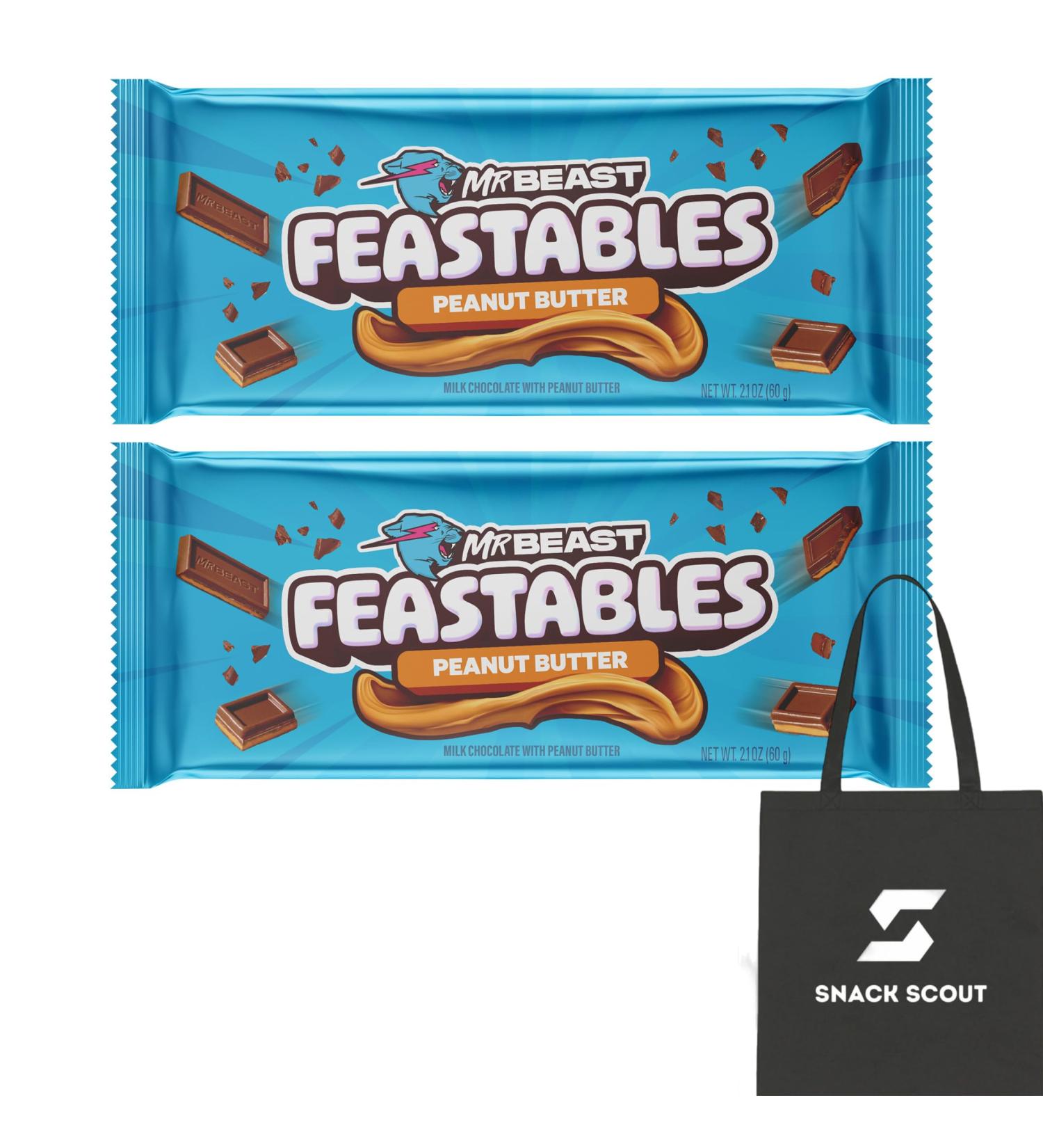 Feastables MrBeast Peanut Butter Milk Chocolate Bar 60g (Pack of 2) Bundle With Snack Scout Lunch Bag - Buy Online on GoSupps.com