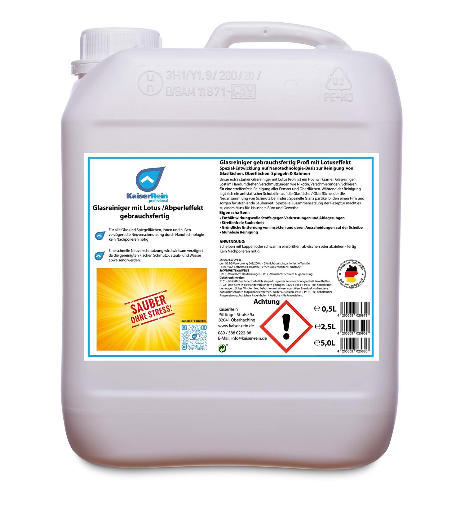 Kaiserrein Professional Glass Cleaner 5L Canister - Lotus Effect Ready to Use Refill for Spray Bottles - International Shipping Available - Buy Online on GoSupps.com